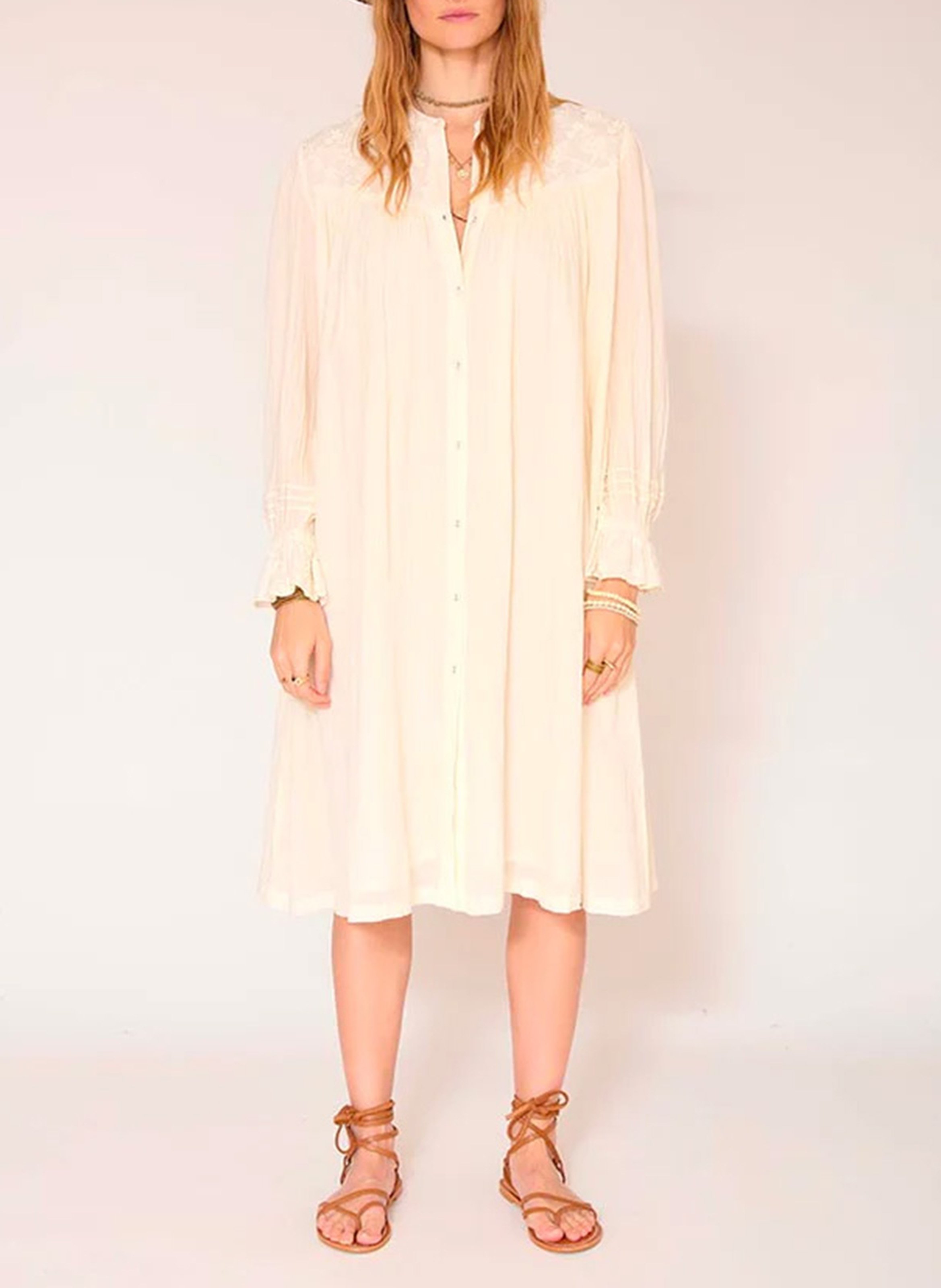 Wijdvallende jurk met geborduurde details Natural Mkt Dames