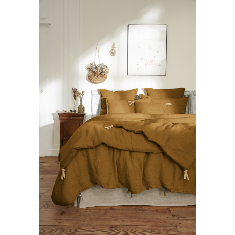 Cotton gauze bedspread or end-of-bed throw L'EFFET PAPILLON Brown