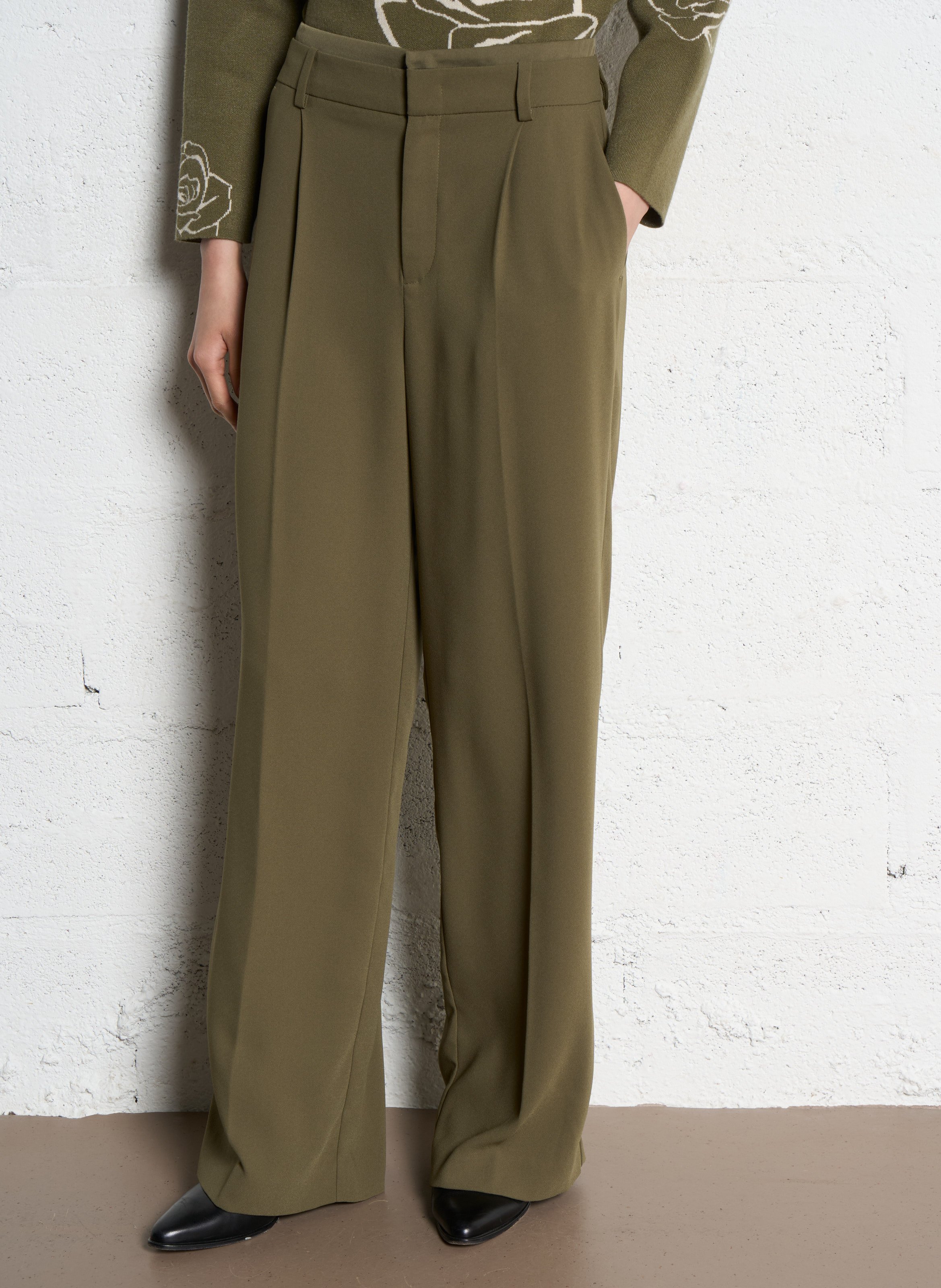 Pantalon droit taille haute IKKS Kaki