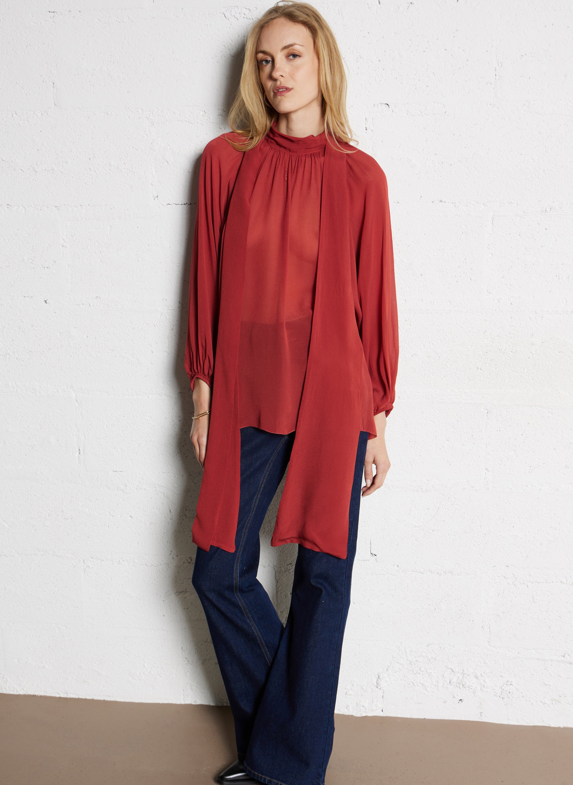 Solid high-neck blouse SUNCOO Brown