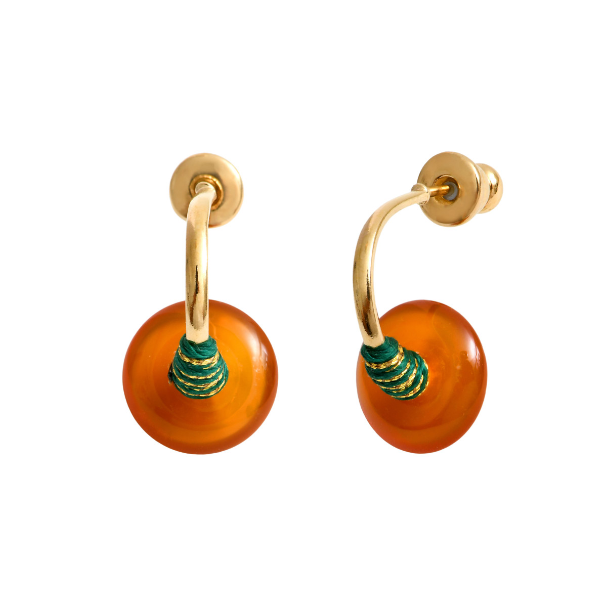 Mini boucles d'oreilles créoles babylone cornaline et fils de soie SATELLITE PARIS Orange