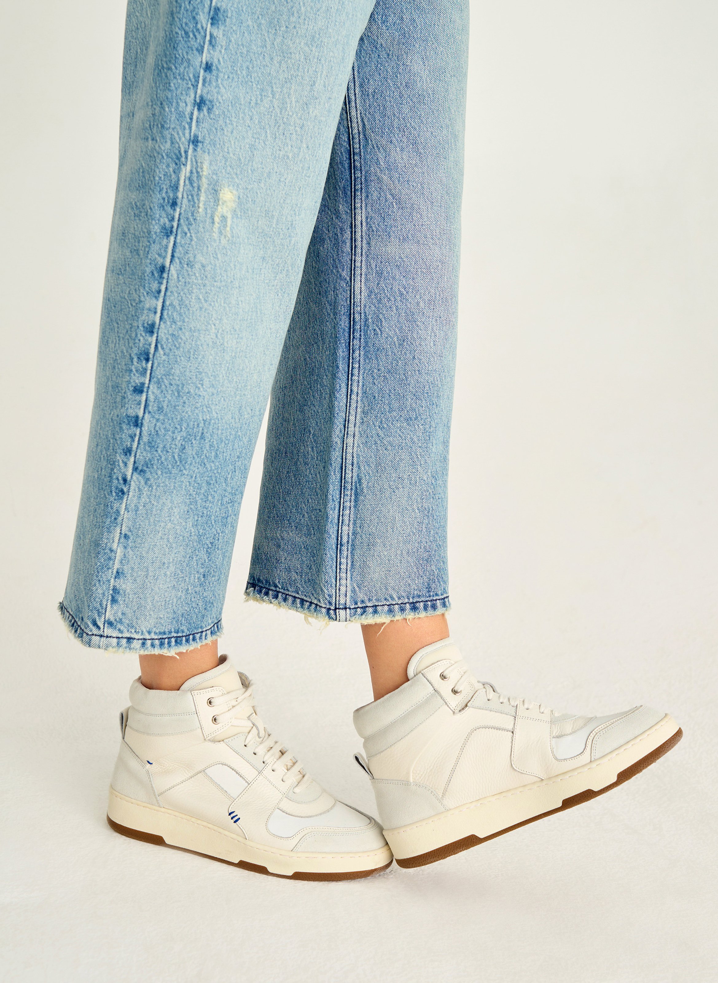 High-top mixed leather sneakers ACOTE White