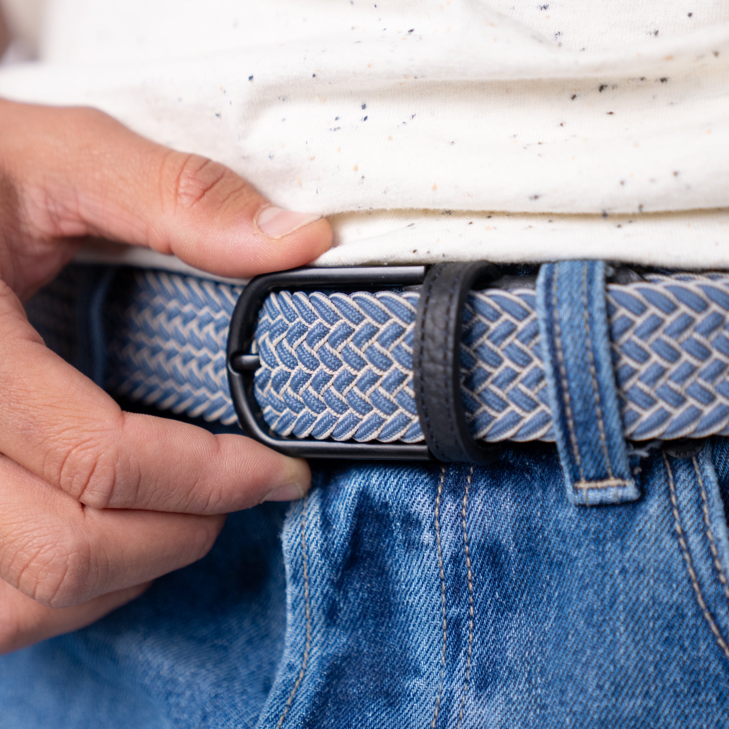 Multicolored braided elastic belt BILLYBELT Blue