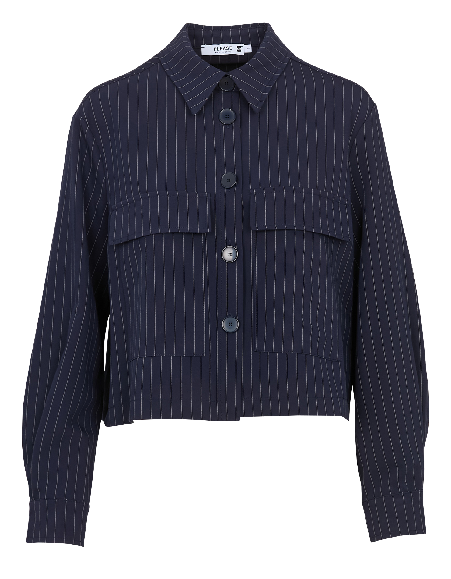 Short classic-collar jacket with stripes PLEASE Blue