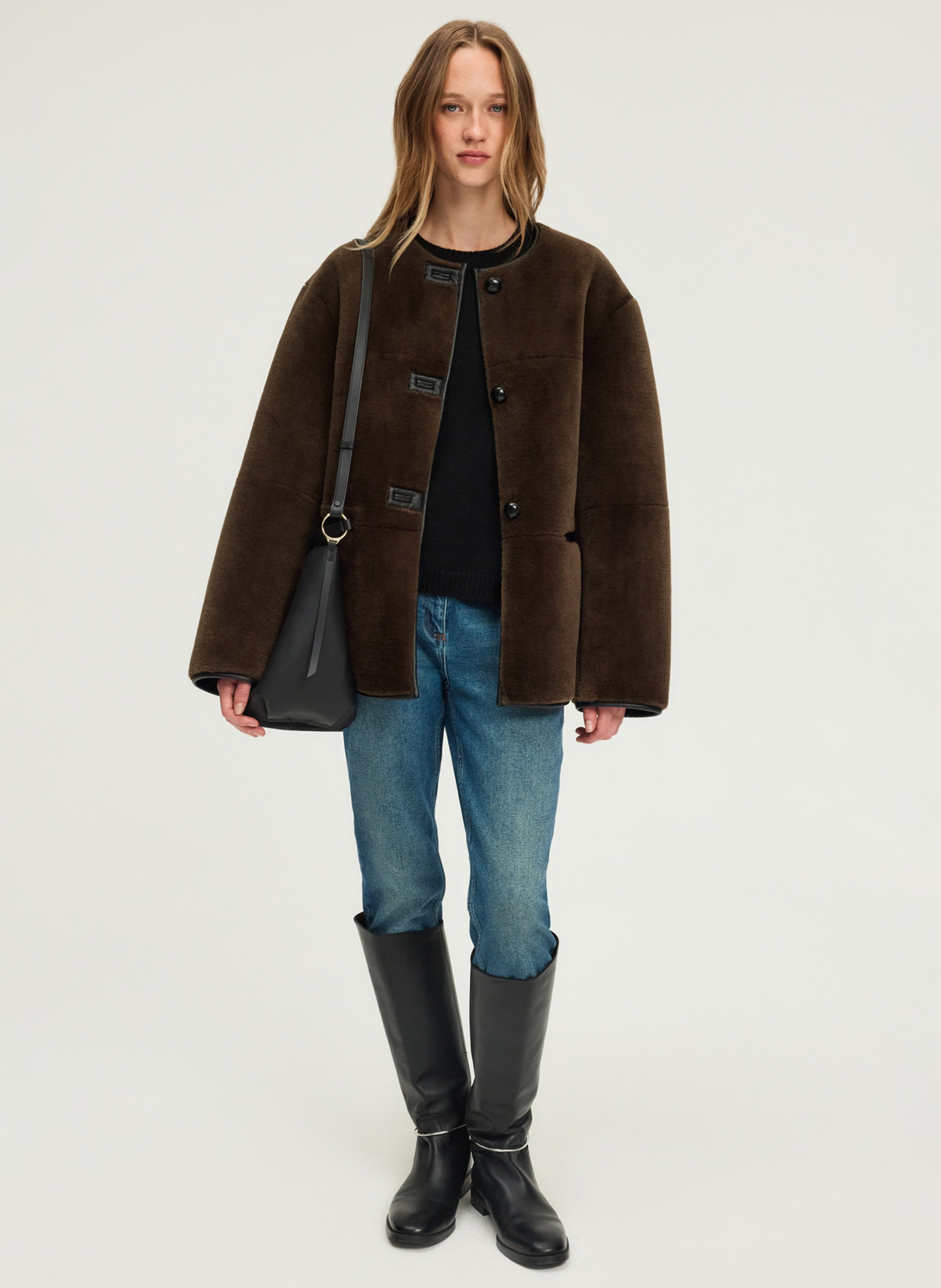 Oversized round neck jacket PABLO Khaki