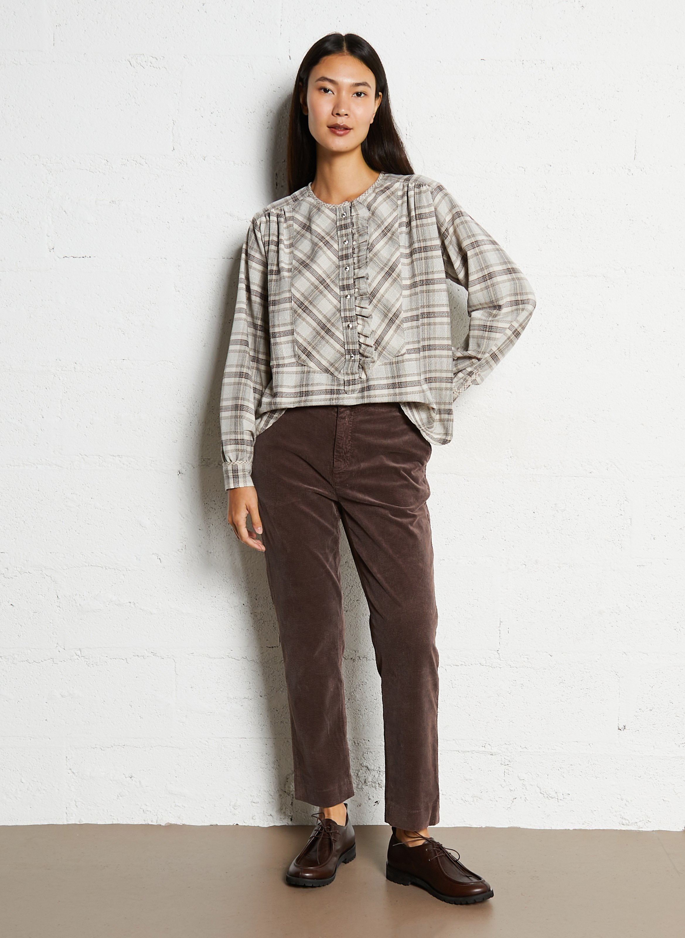 Pantalon droit en velours côtelé HOD PARIS Marron