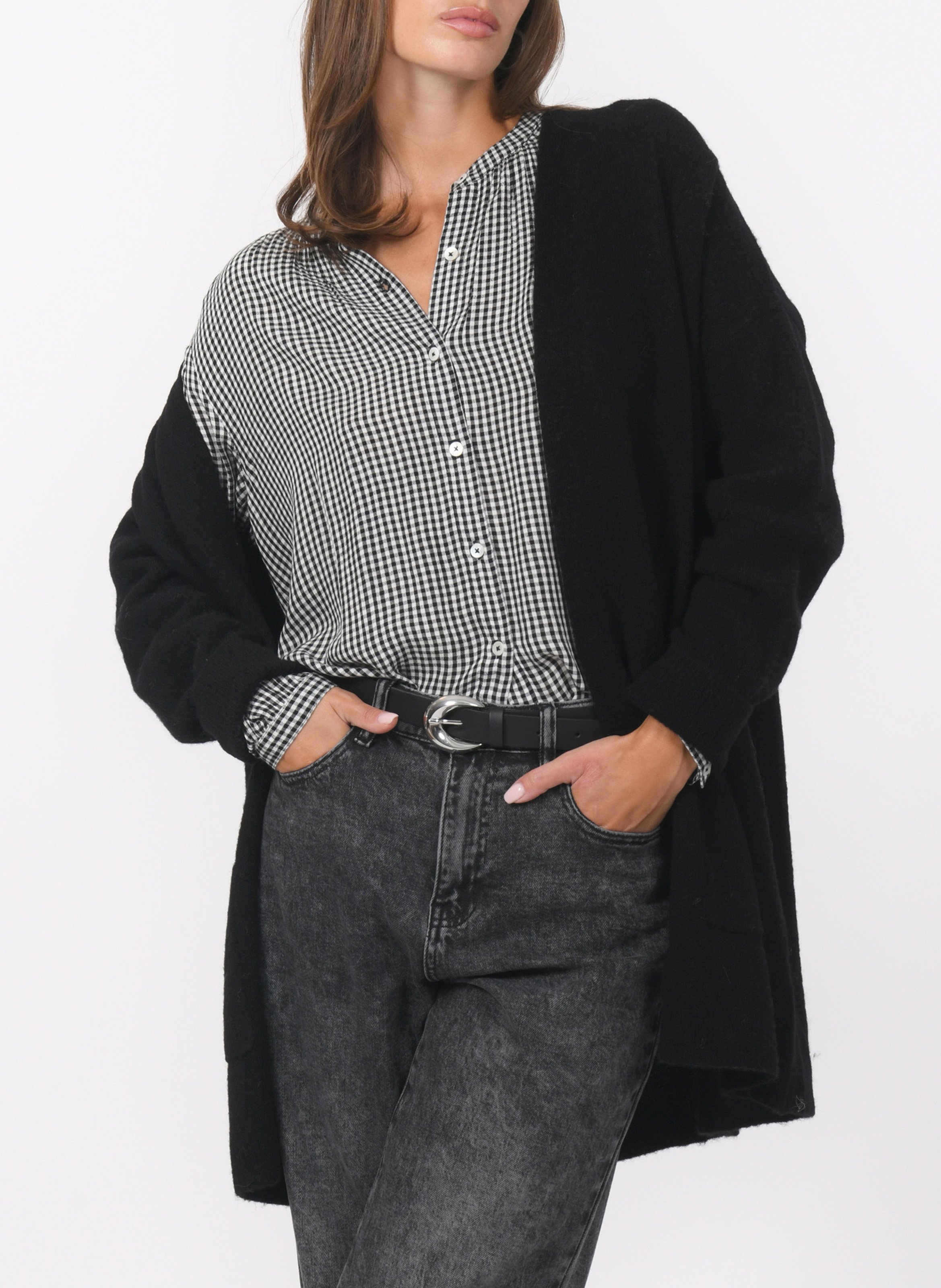 Chemise col rond motif vichy KOOKAI Noir