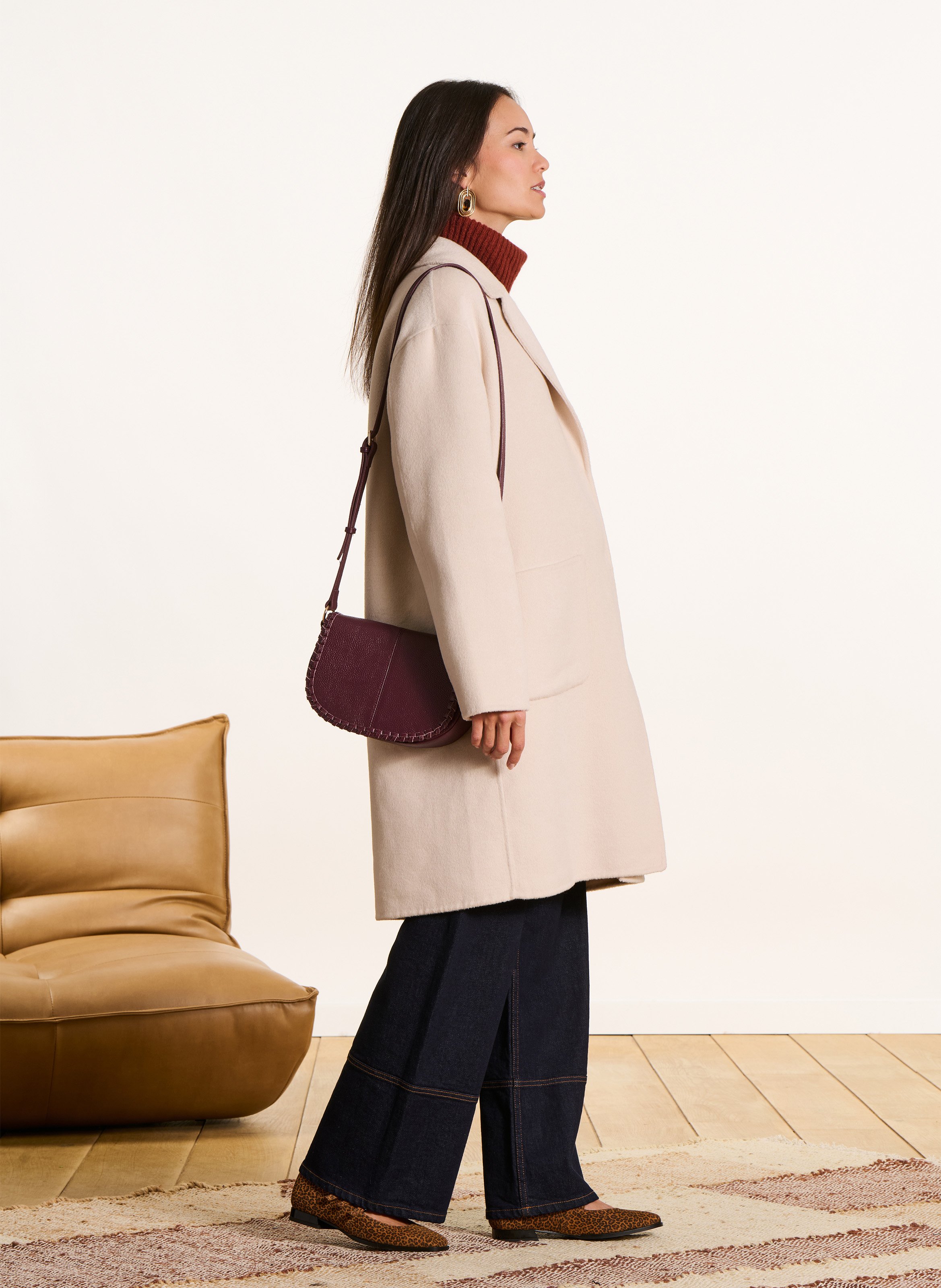 Manteau droit uni à poches en laine mélangée LA FEE MARABOUTEE Blanc