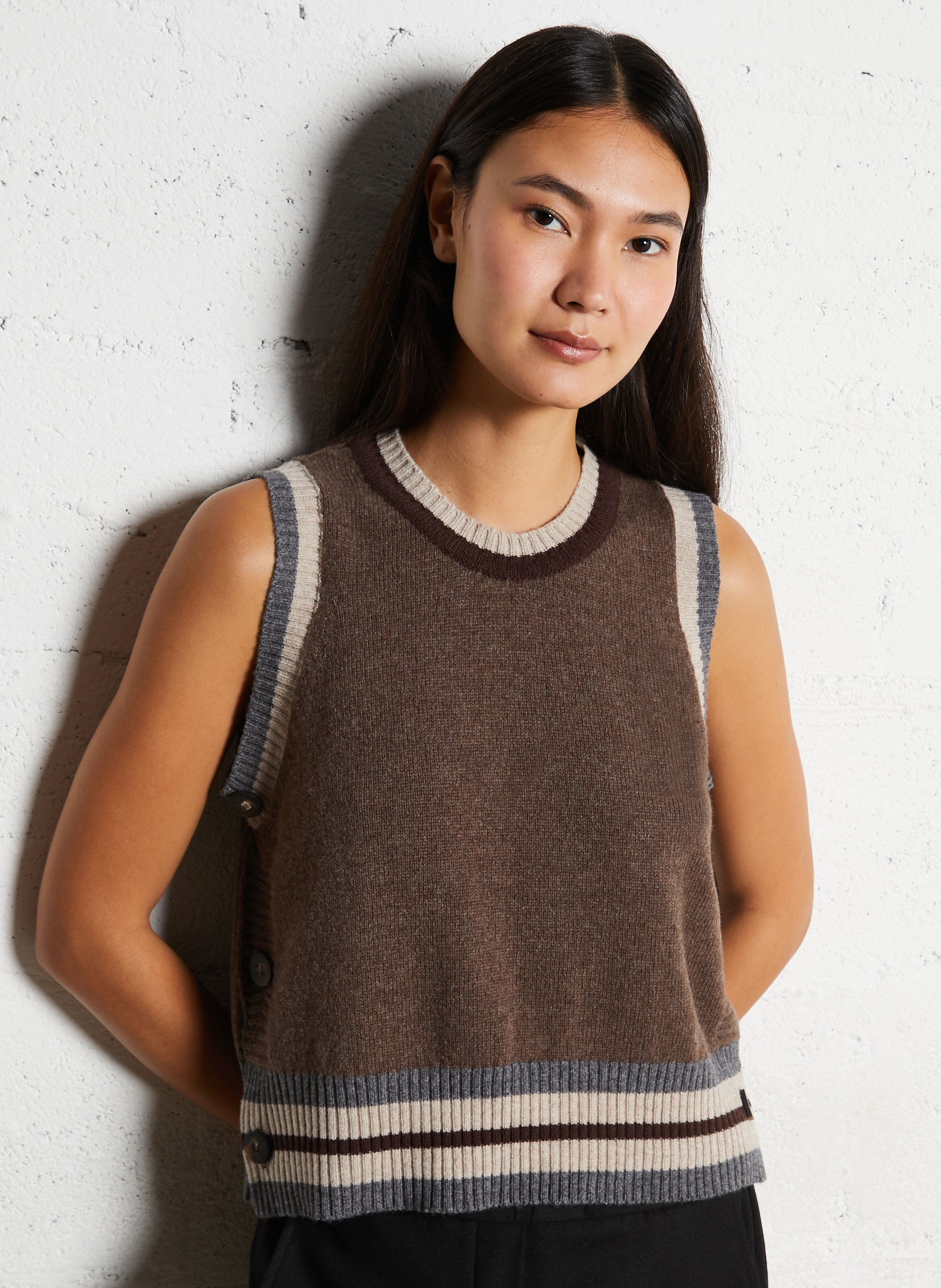 Pull droit col rond en laine DIEGA Marron