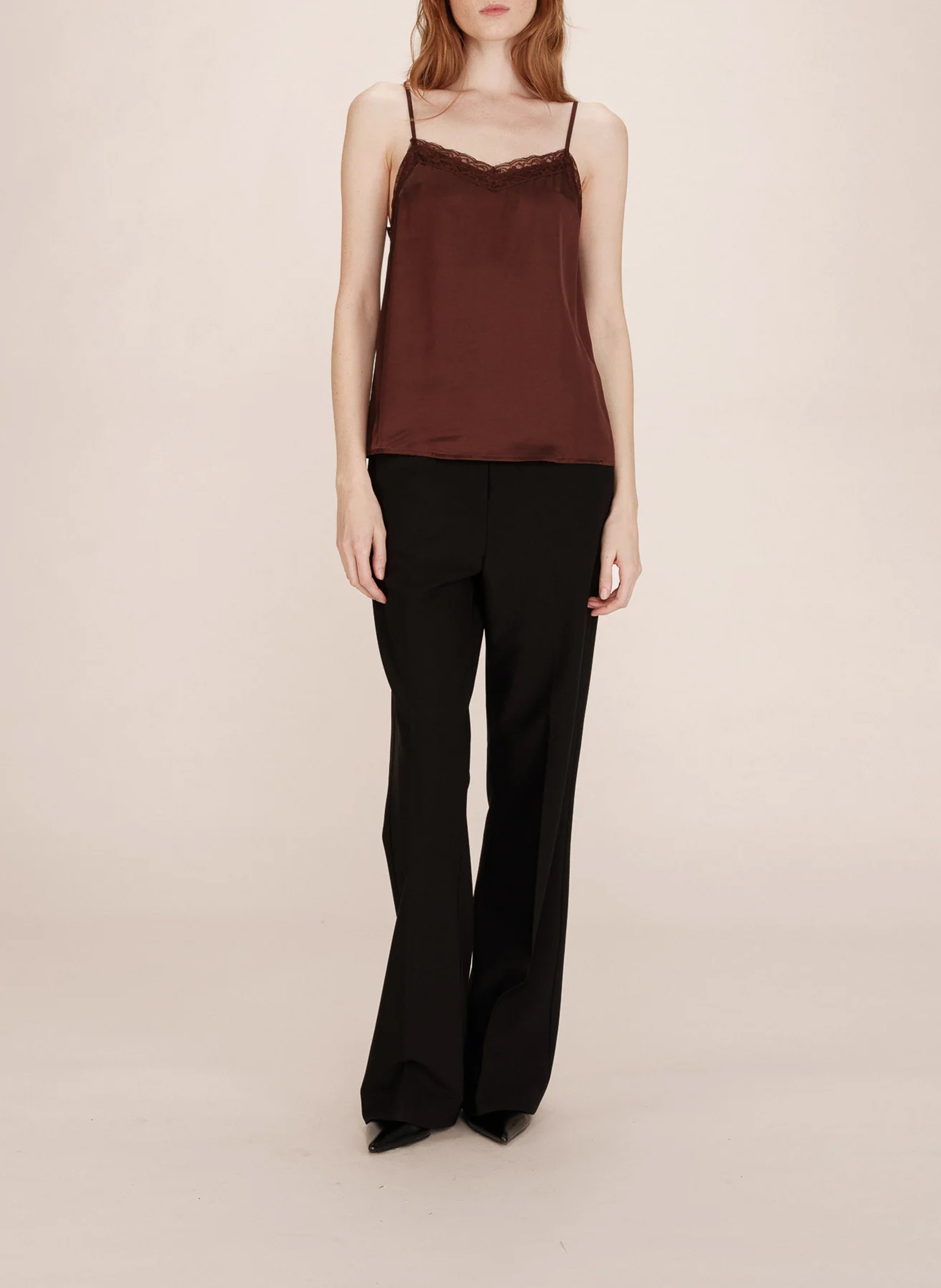Straight V-neck satin camisole GRACE ET MILA Brown