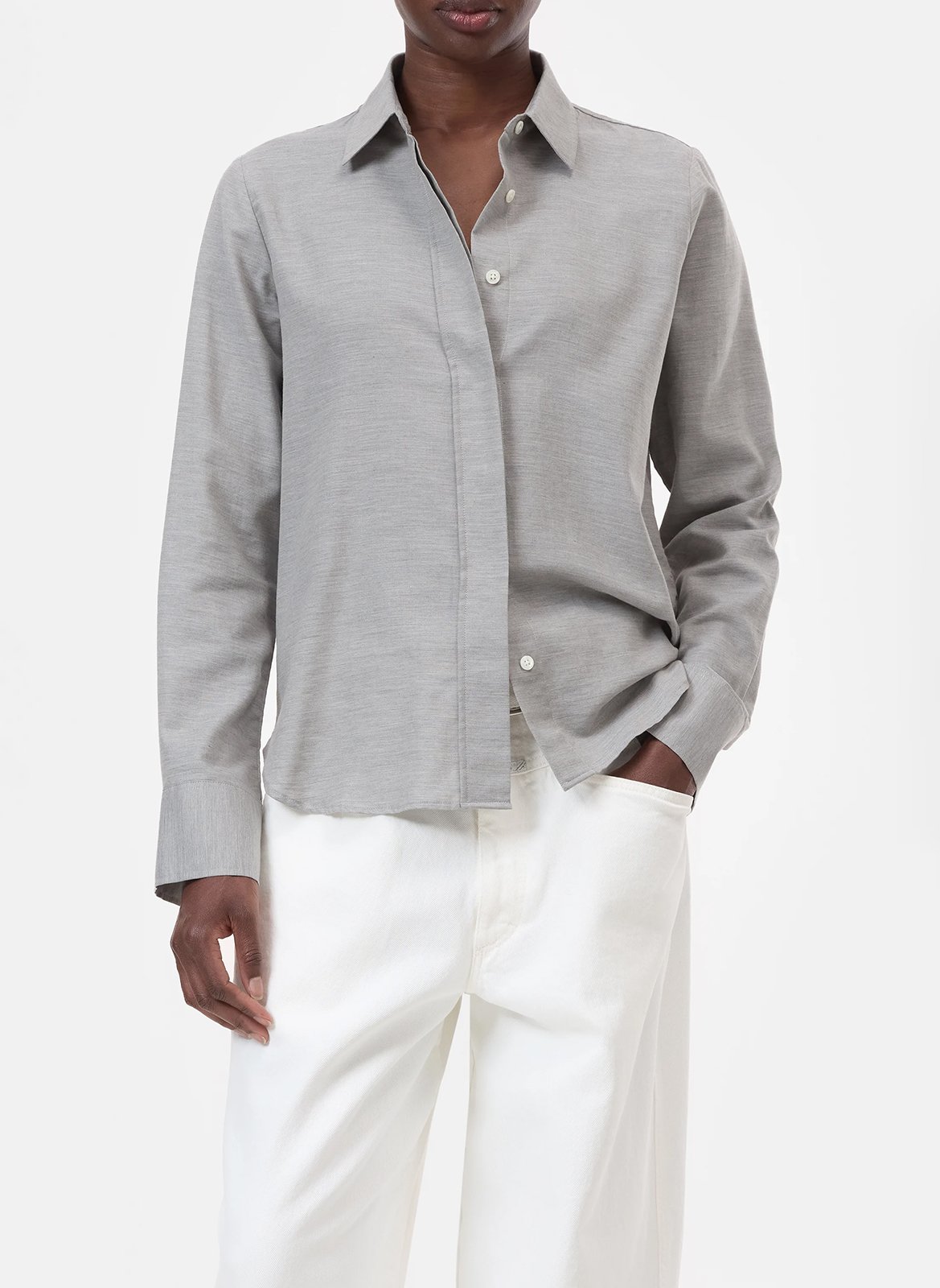 Chemise oversize col classique en coton et cachemire CLOSED Gris