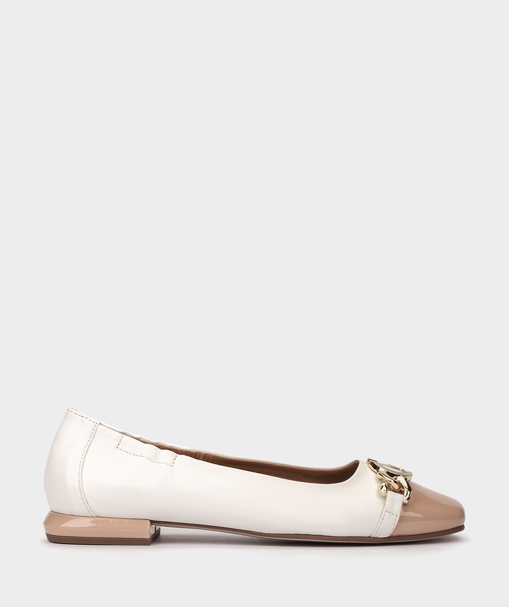 Two-tone leather and patent leather ballerina flats with embellishments PEDRO MIRALLES White