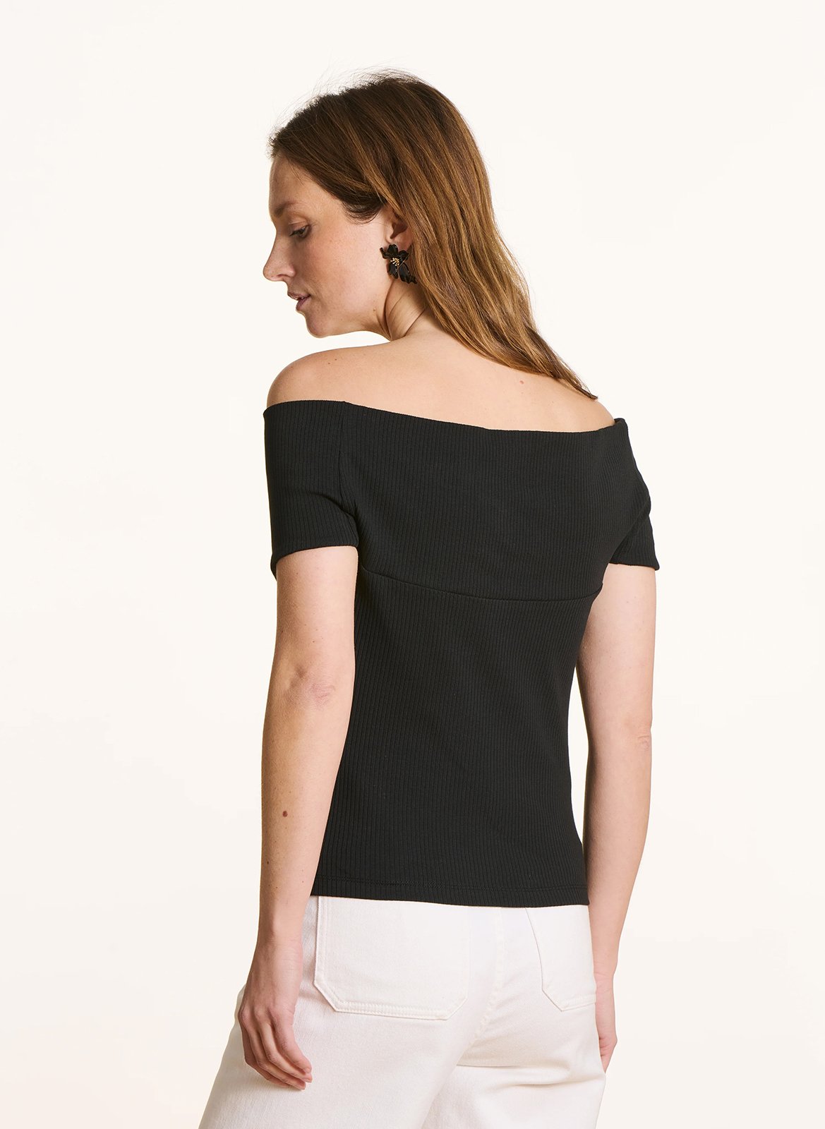 Aansluitend T-shirt van biologisch katoenmix LA FEE MARABOUTEE Zwart