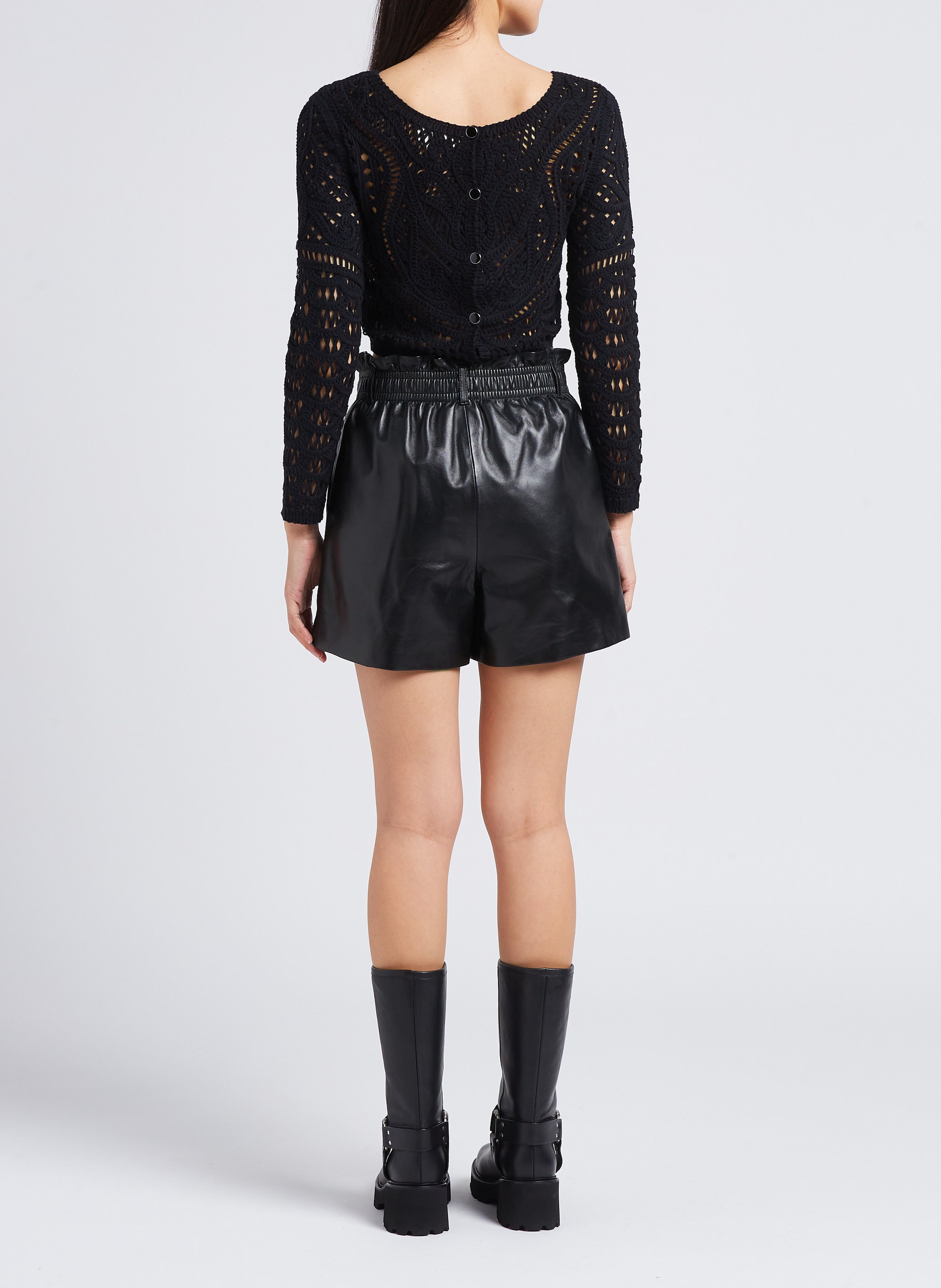 Short taille haute en cuir BA&SH Noir