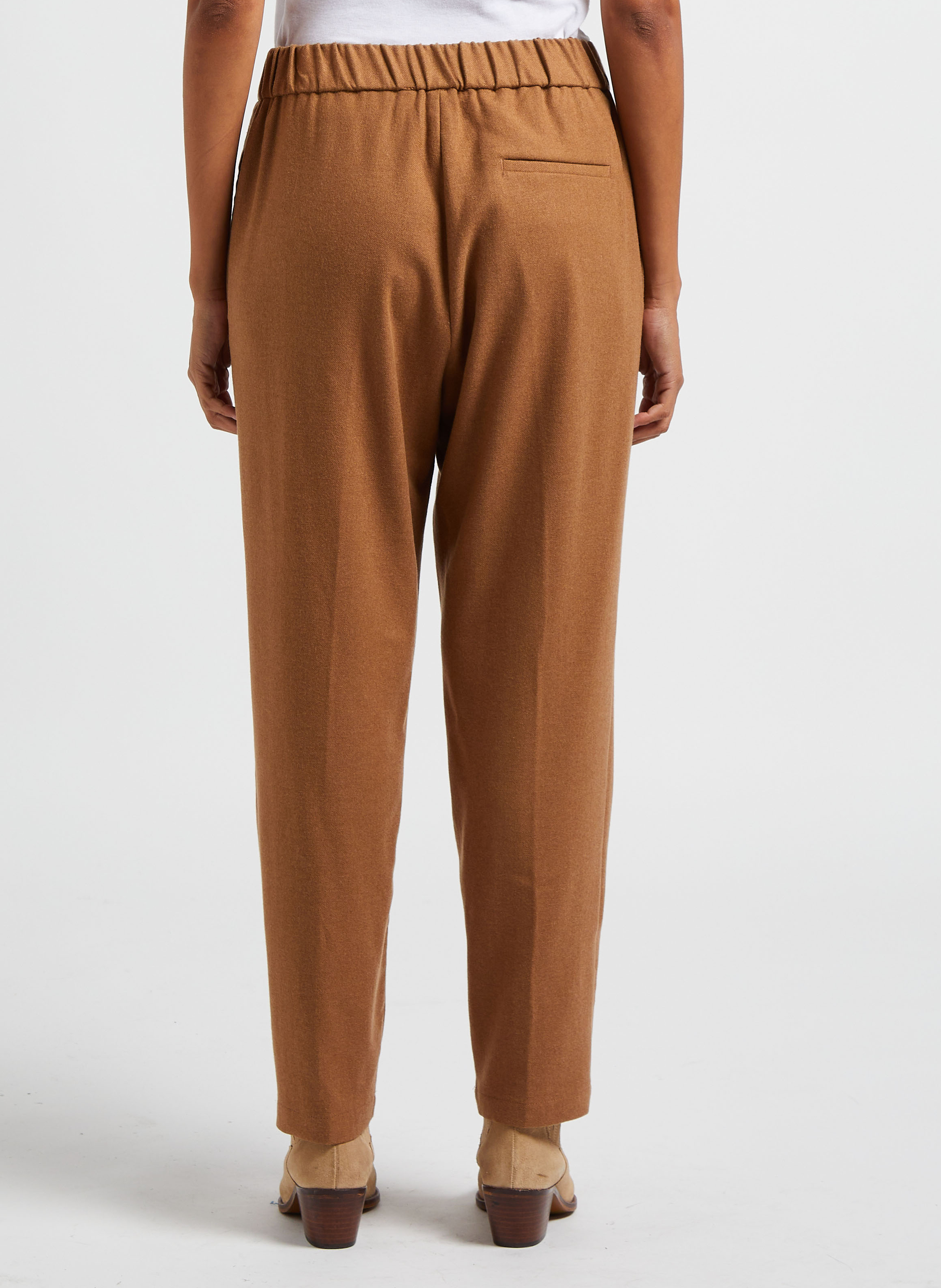 Wool flannel carrot trousers POMANDERE Brown