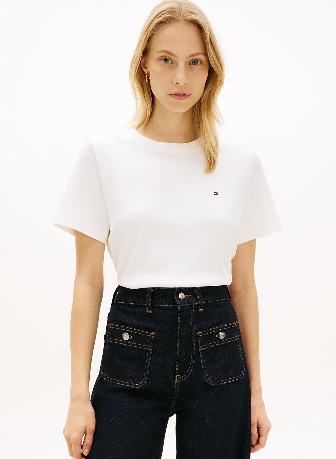 Tee-shirt uni à logo en coton TOMMY HILFIGER Weiss