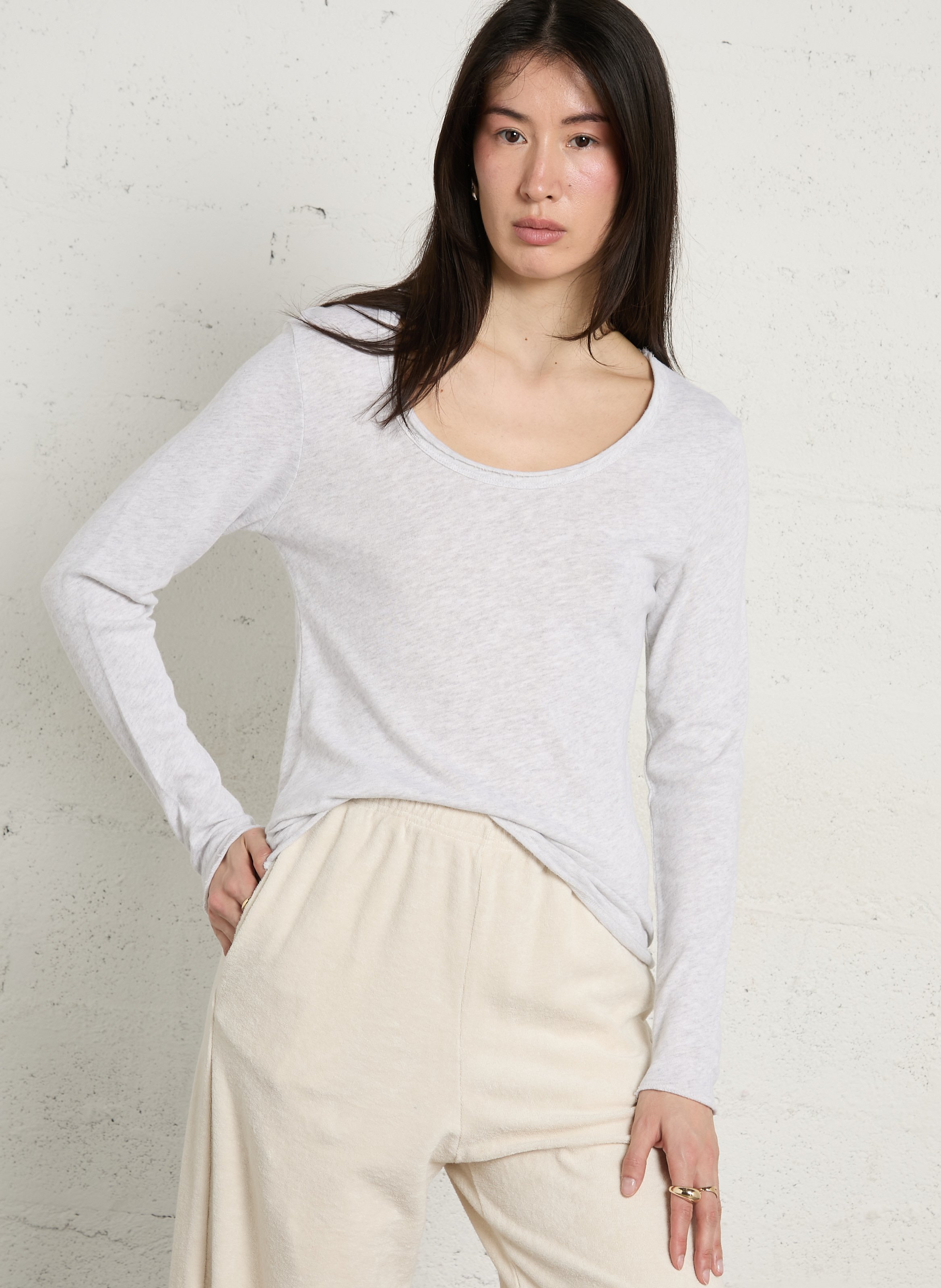 Tee-shirt droit col rond en coton AMERICAN VINTAGE Gris