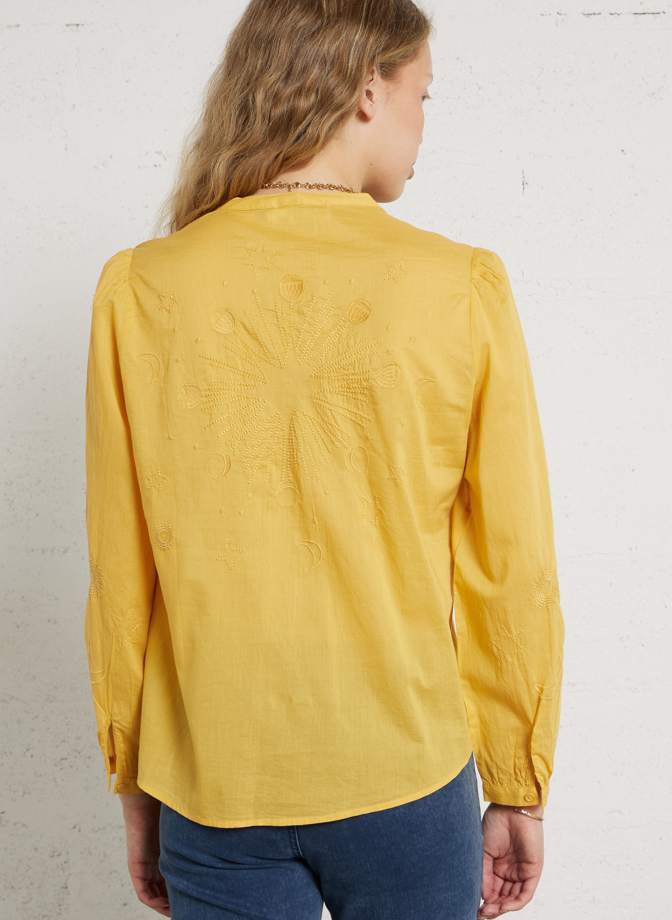 Bluse mit Tunika-Kragen und Baumwollstickereien LA PETITE ETOILE Mehrfarbig