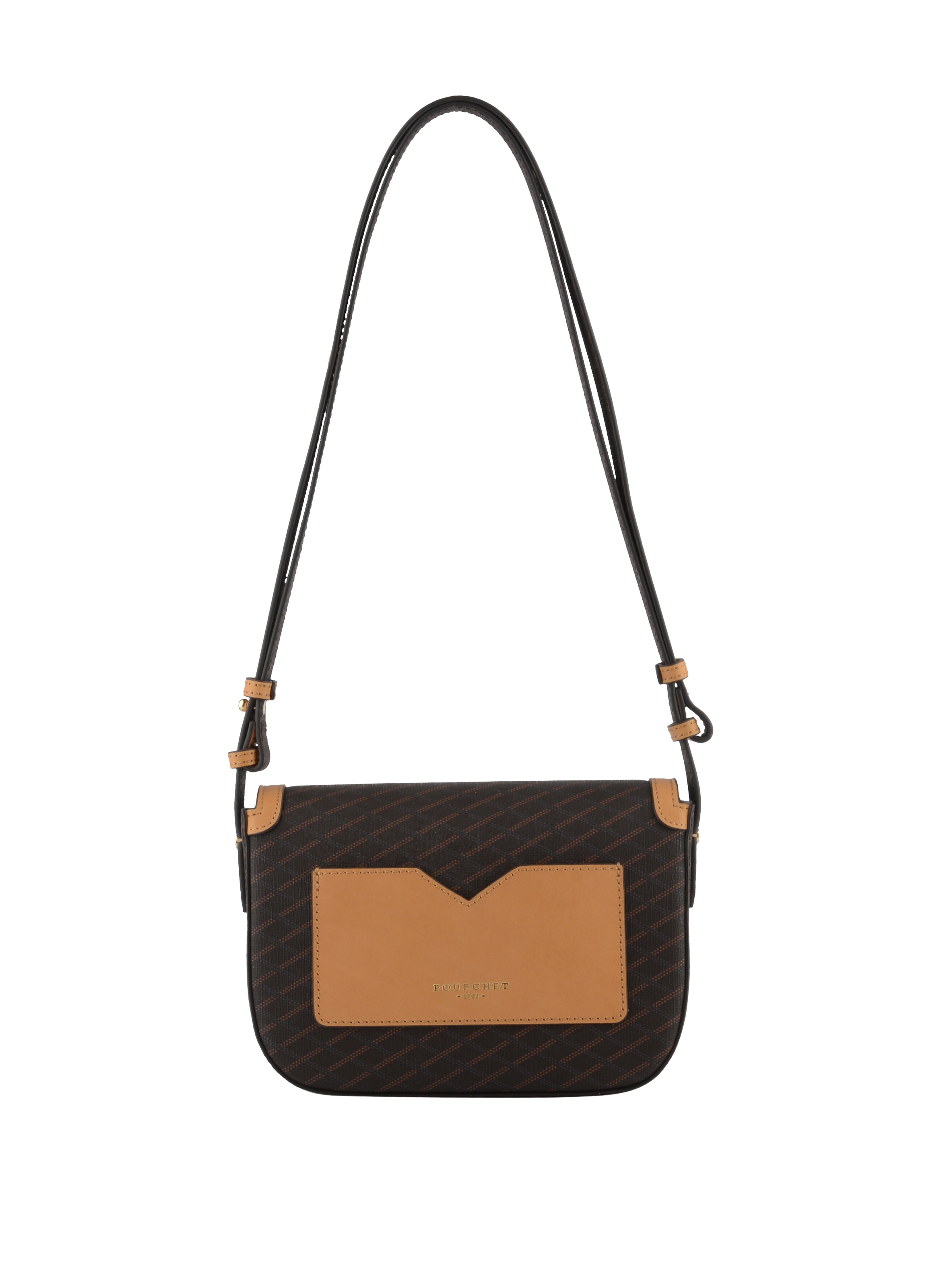Coated canvas shoulder bag POURCHET Brown