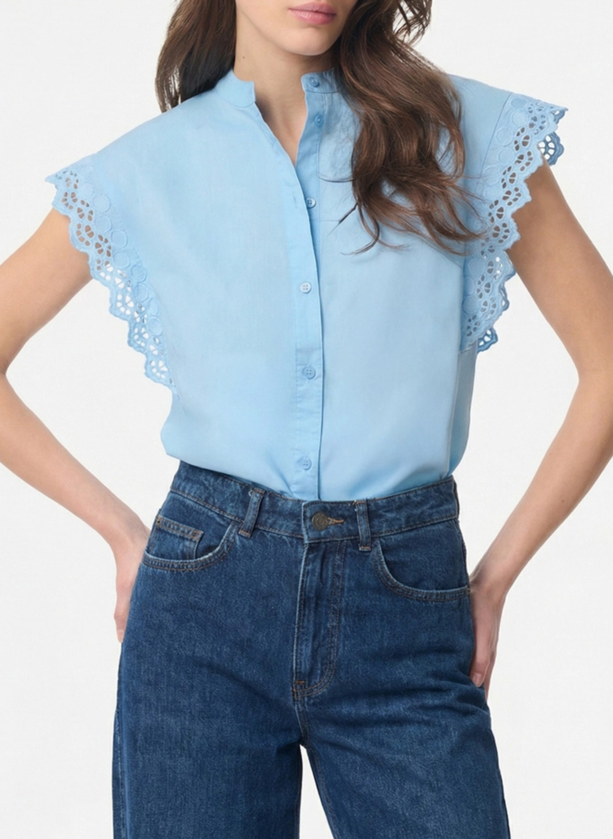 Straight cotton round-neck blouse VANESSA BRUNO Blue