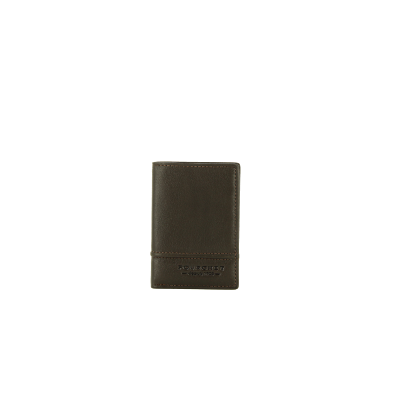 Calfskin leather credit-card holder POURCHET Brown