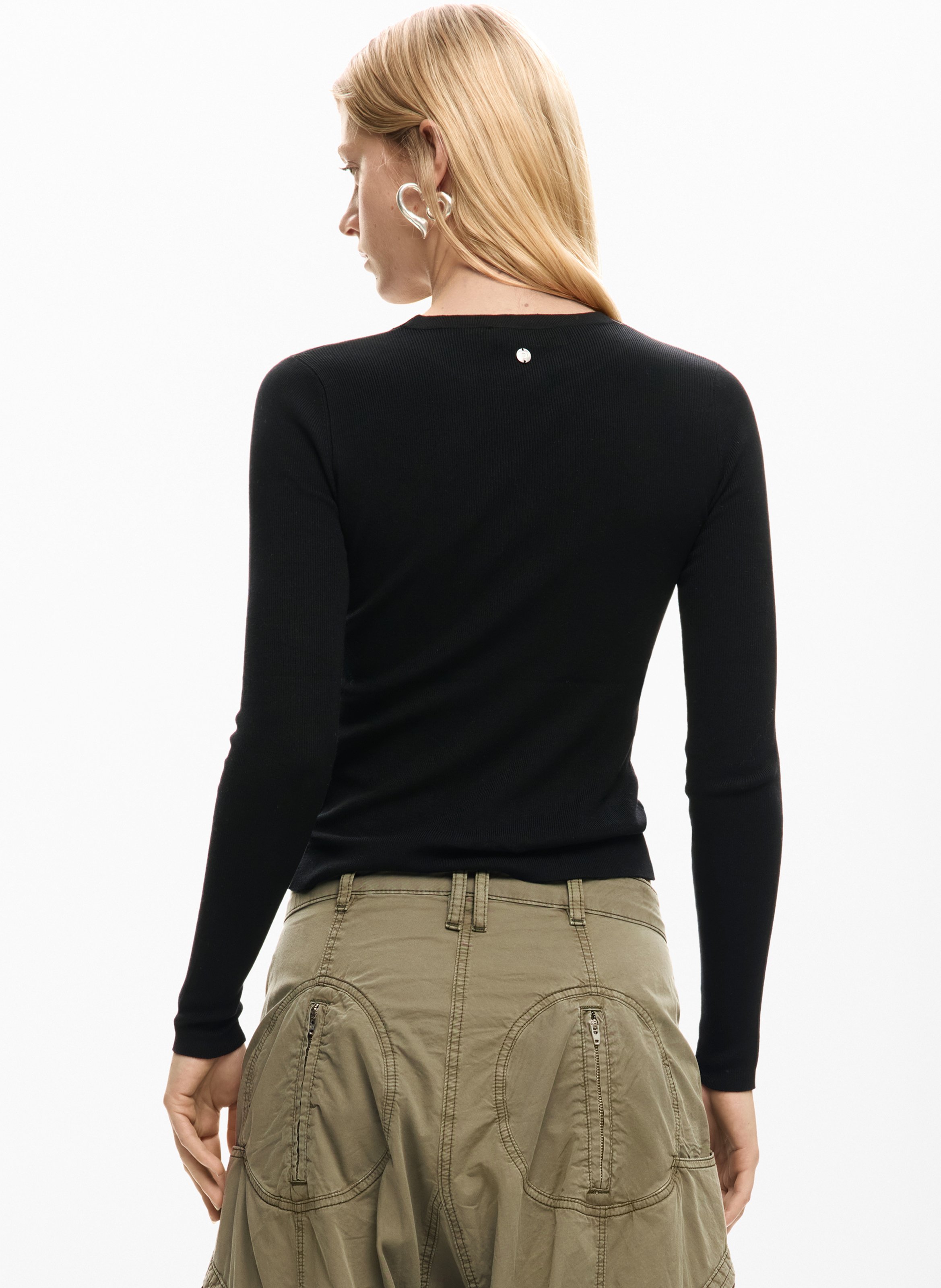 Pull à broderie cœur en maille fine DESIGUAL Noir