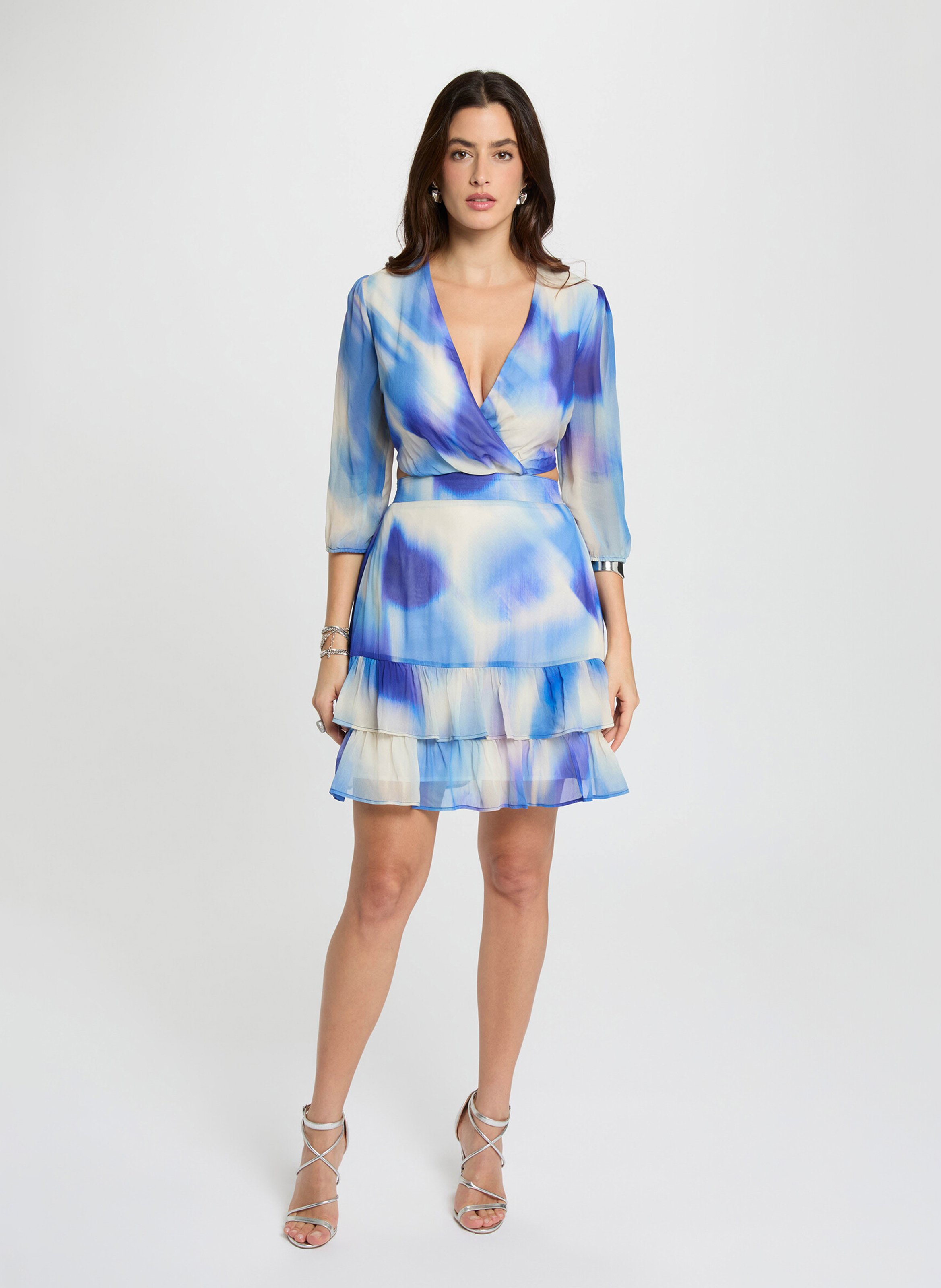 Robe courte imprimée col v MORGAN Multicolore