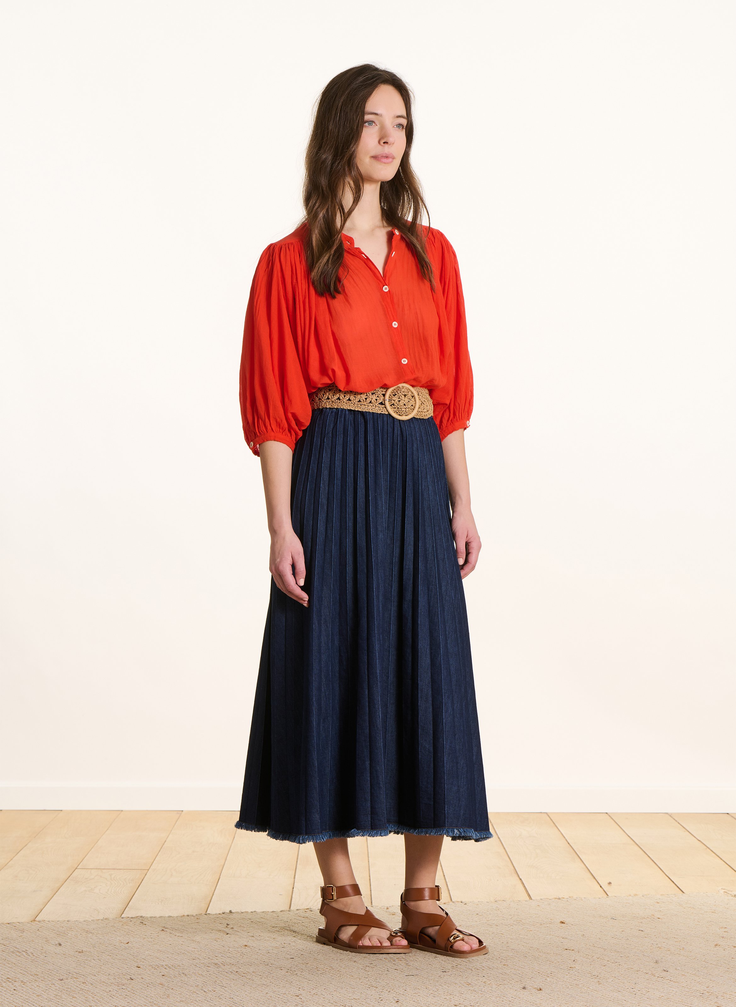 Ausgestellter Midirock aus Baumwoll-Mix LA FEE MARABOUTEE Blau