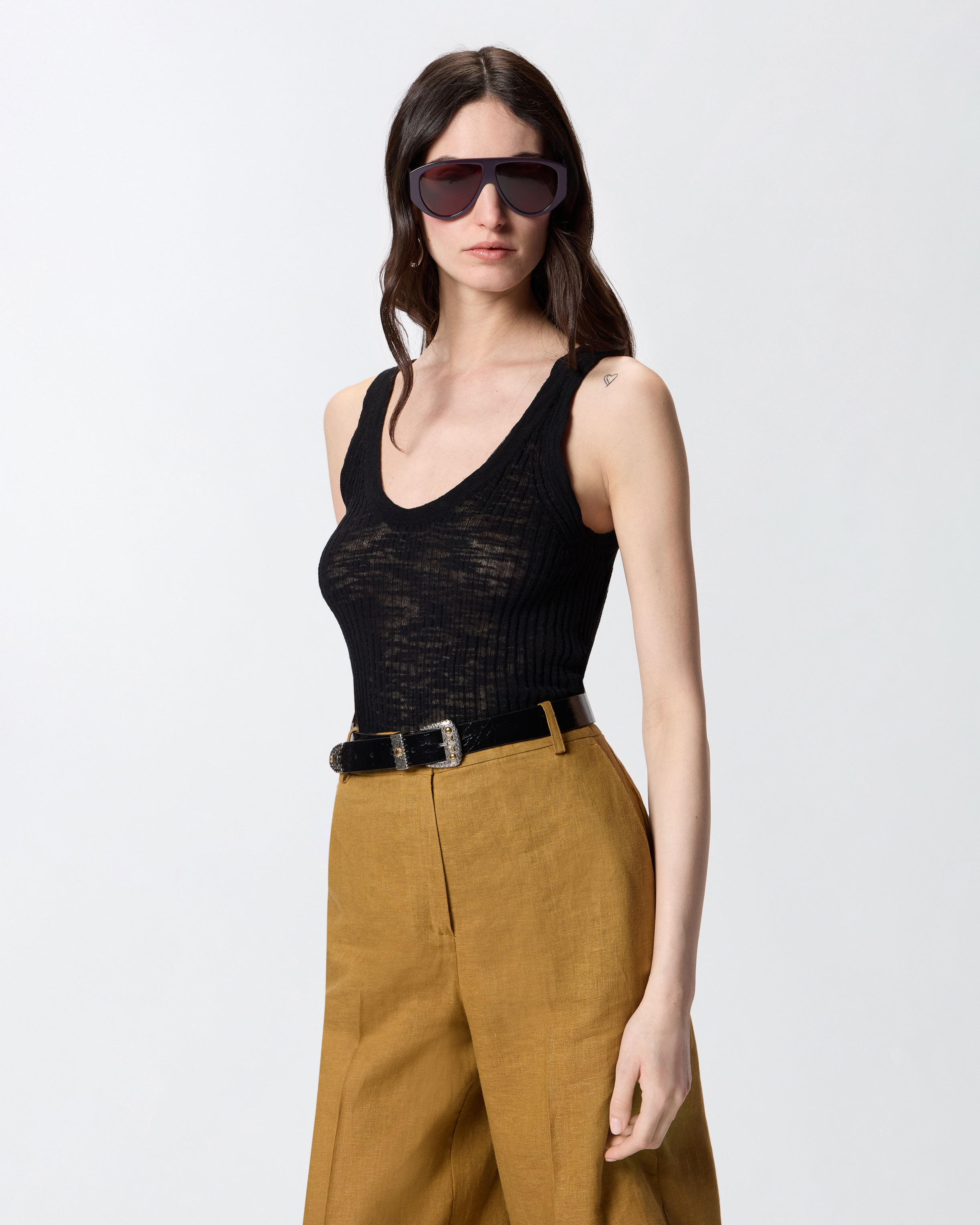 Débardeur côtelé à logo PINKO Noir