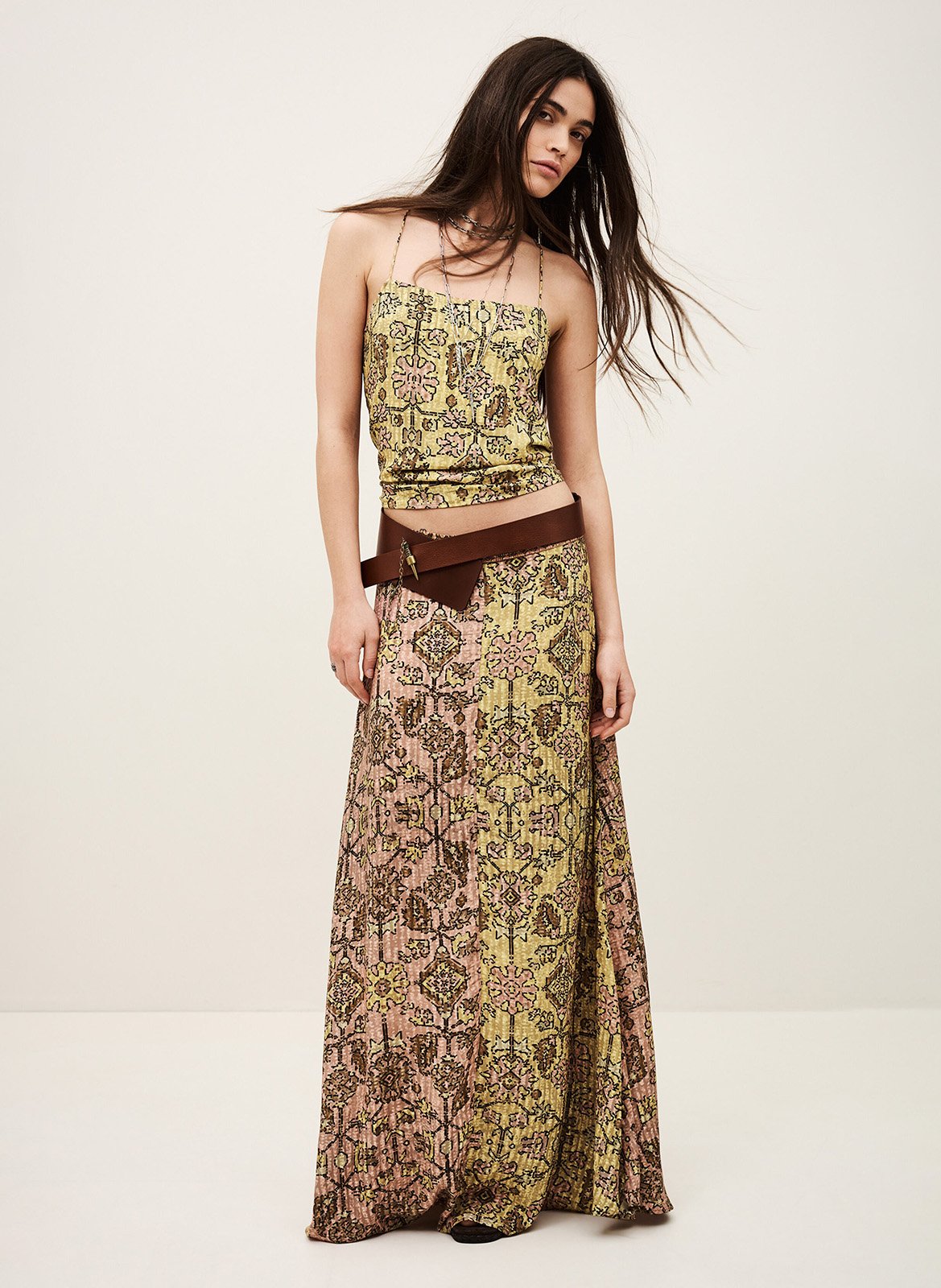 Jupe longue fluide imprimée BA&SH Jaune