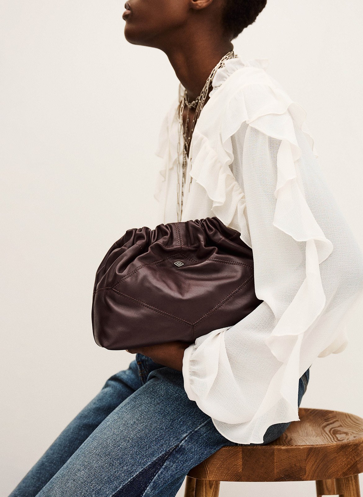 Sac épaule en cuir BA&SH Prune