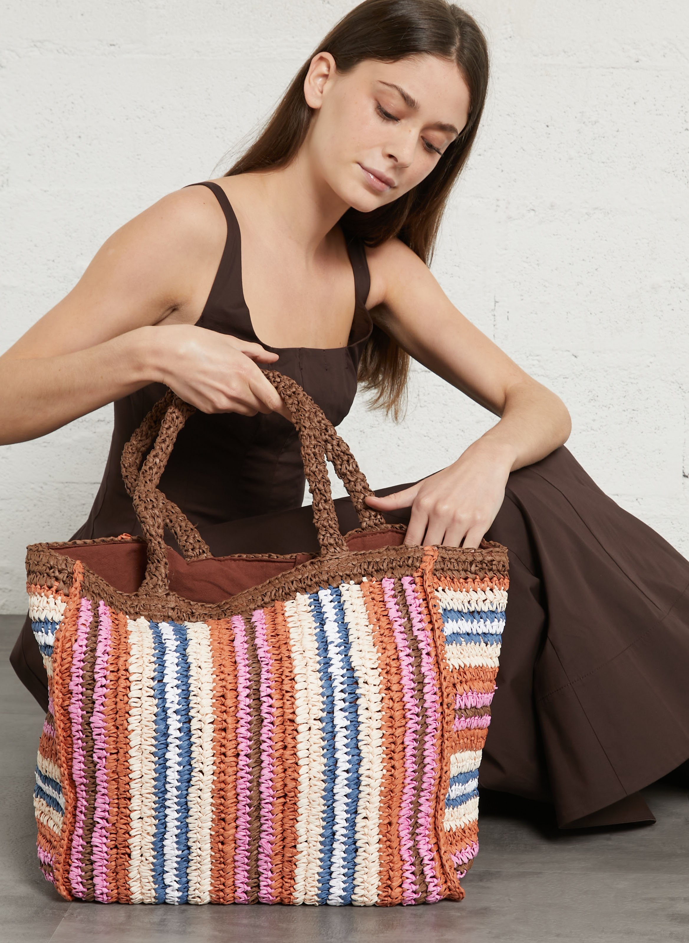 Bolso shopper de rayas BECKSONDERGAARD Marron