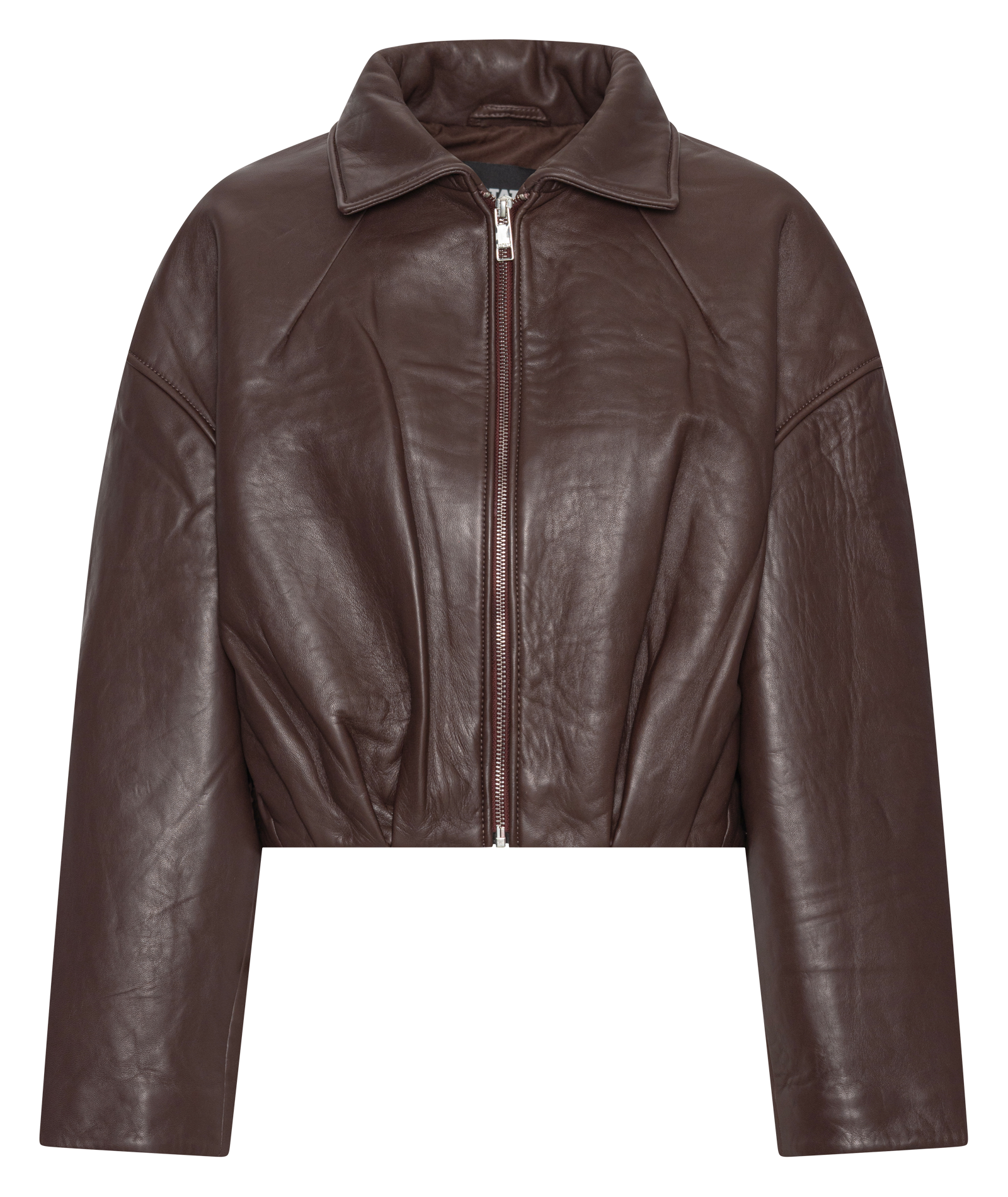 Korte oversized leren jas ROTATE Bruin