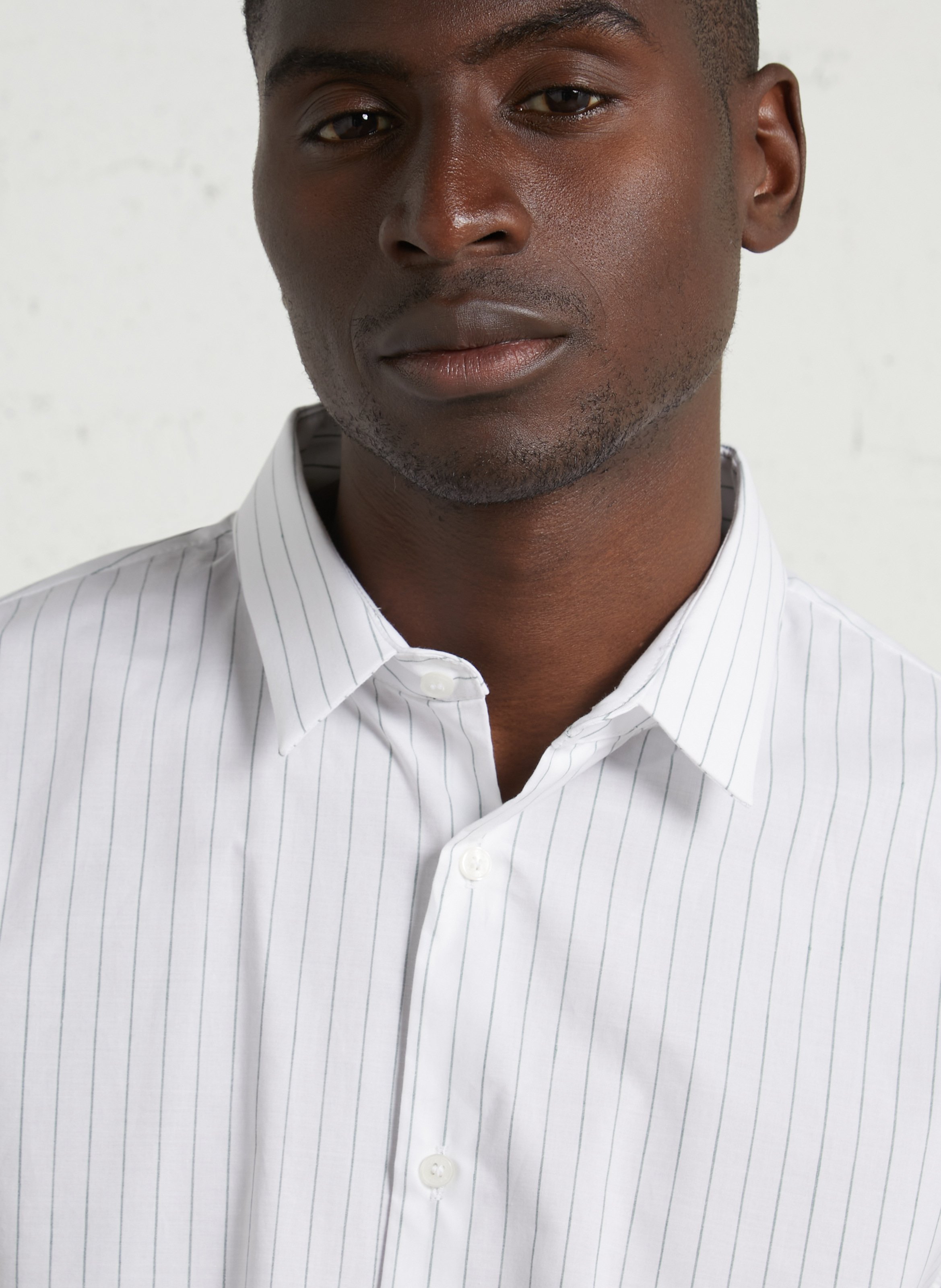 Straight shirt with classic collar in striped cotton and linen blend. IKKS Green