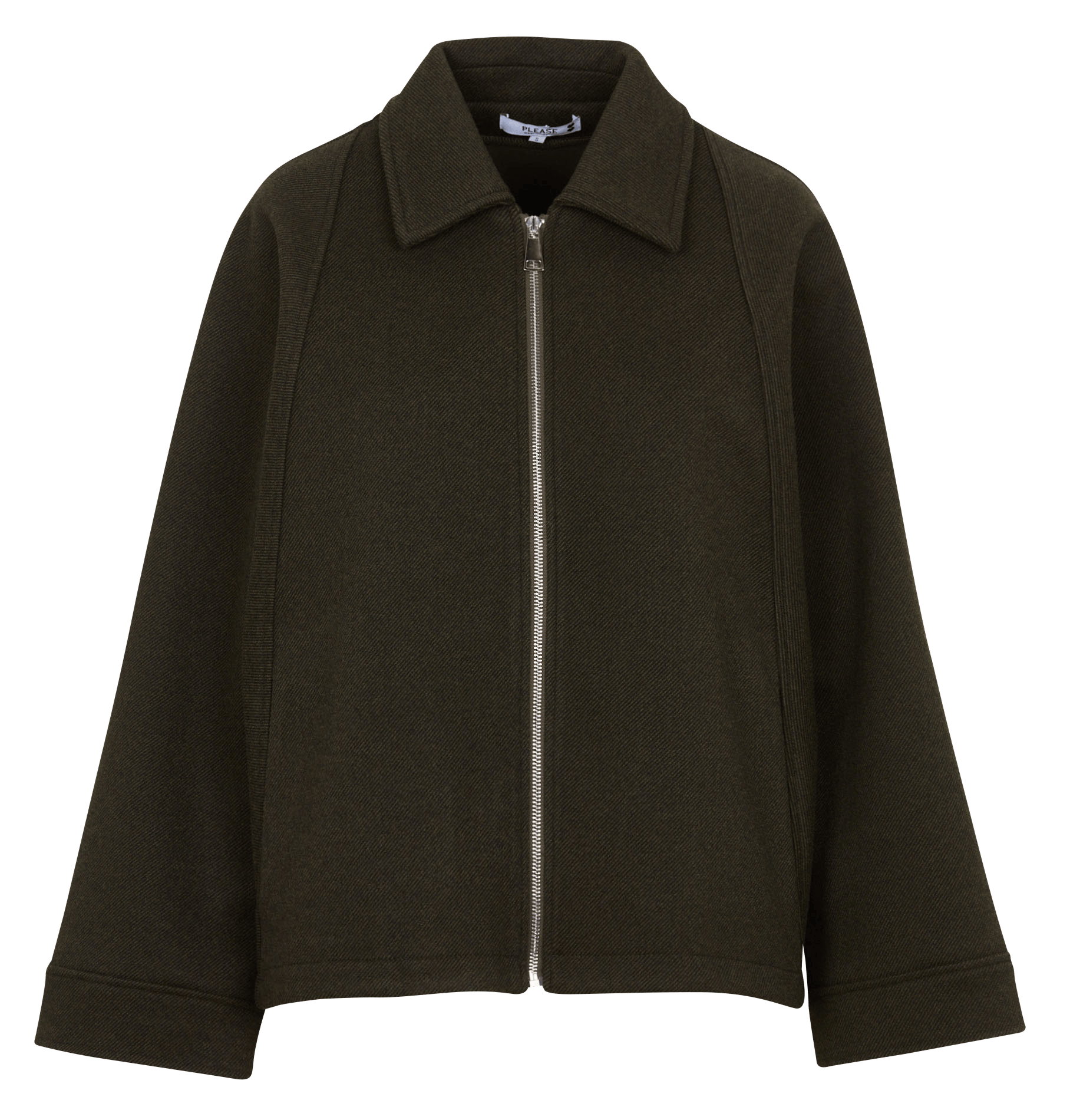 Loose-fitting plain zip-up jacket PLEASE Green