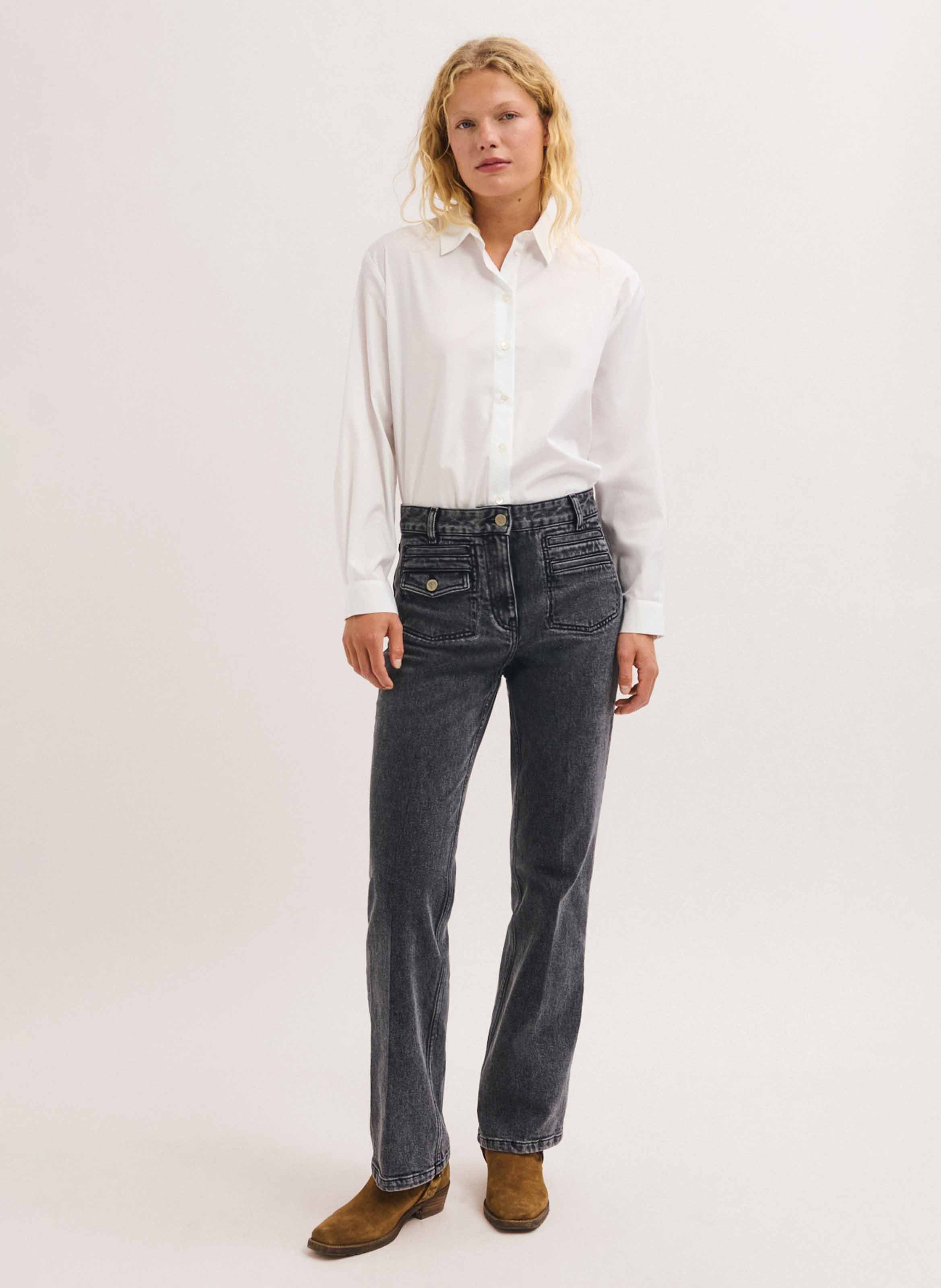 Jean bootcut en coton mélangé PABLO Gris