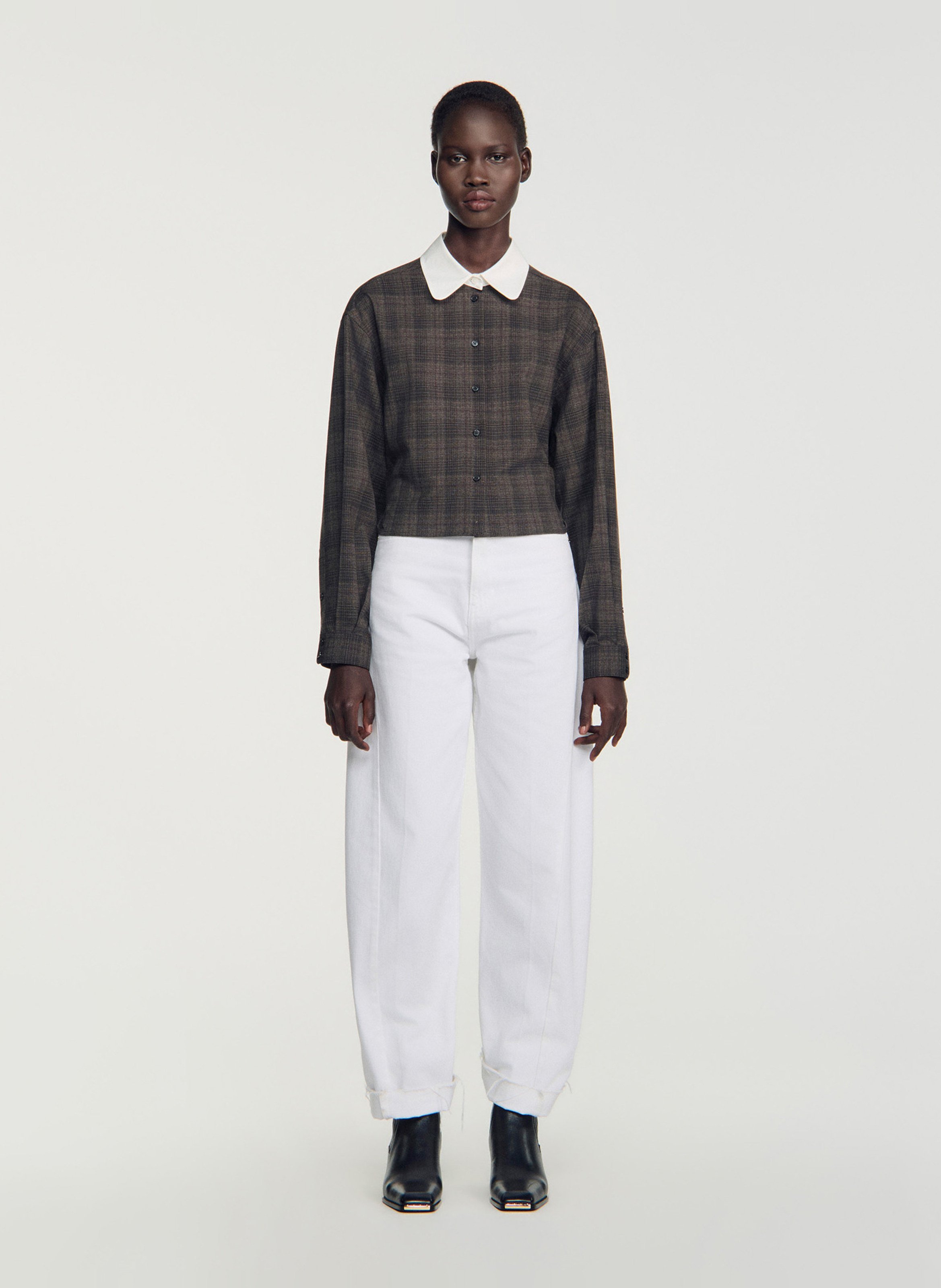 Chemise droite à carreaux SANDRO Gris