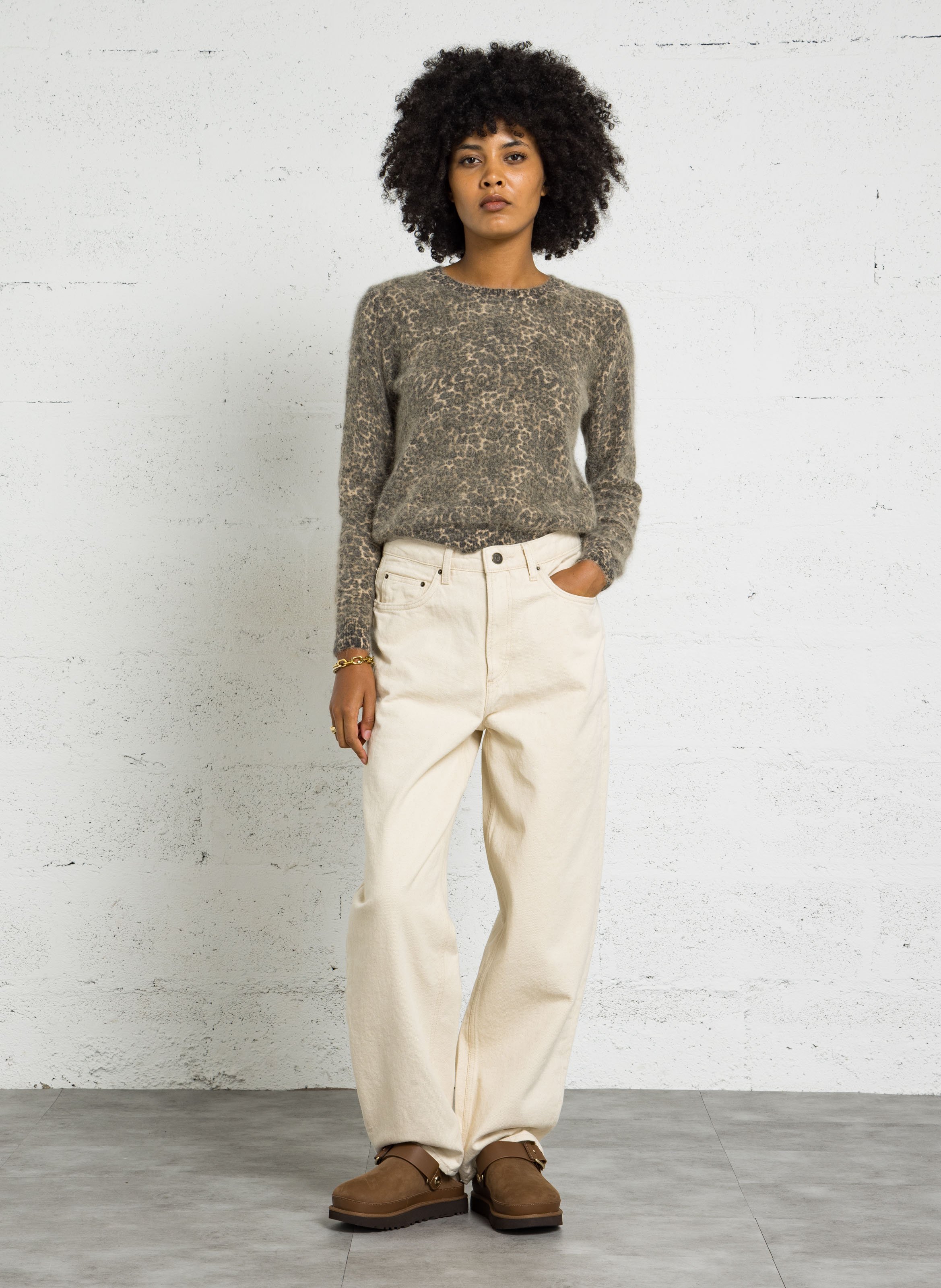 Pull droit col rond en laine imprimée BELLEROSE Multicolore