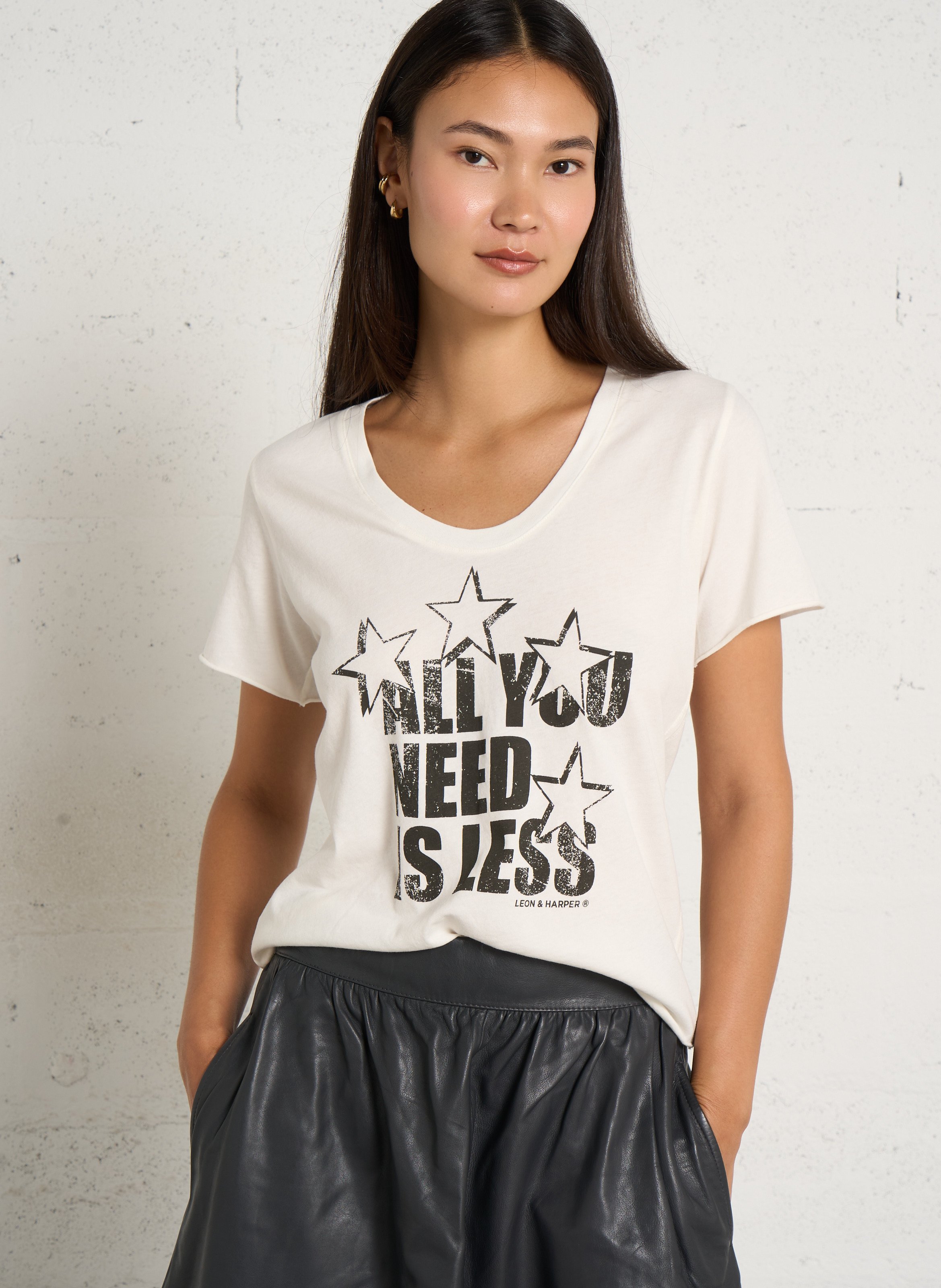 T-shirt van biokatoen met print LEON & HARPER Wit