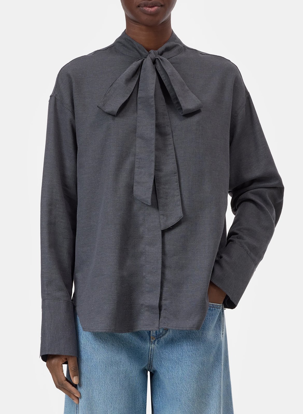 Straight blouse with lavallière collar in cotton and cashmere CLOSED Grey