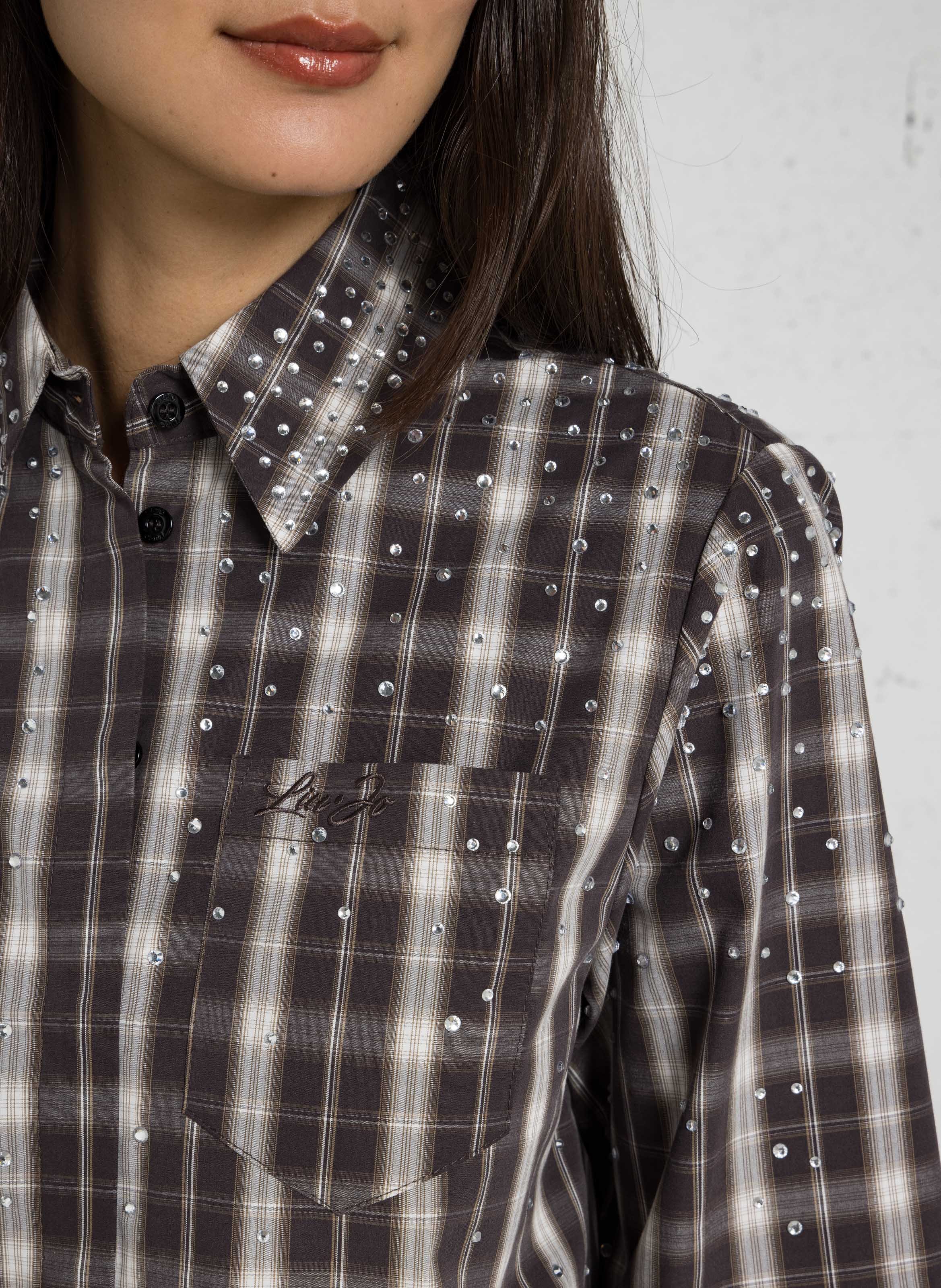 Rechte geruite katoenen blouse LIU JO Bruin