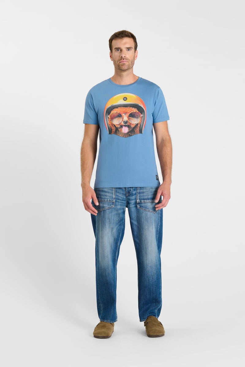 Printed round-neck T-shirt LE TEMPS DES CERISES Blue