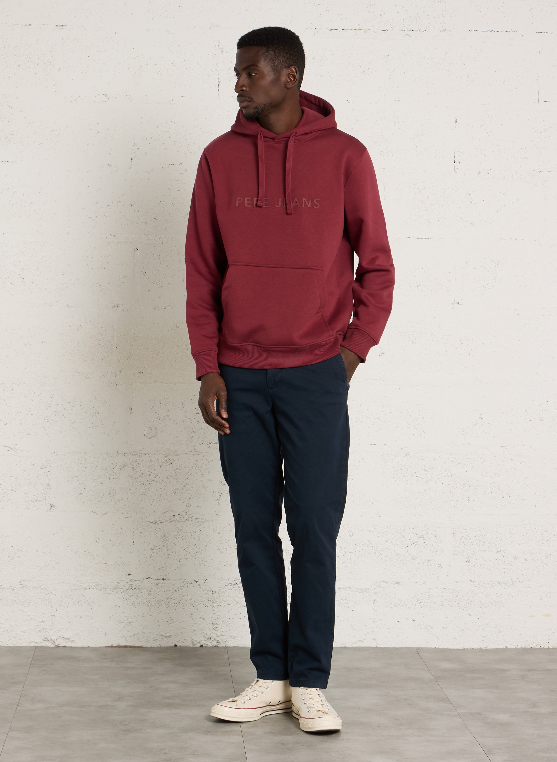 Sweat à capuche uni avec logo brodé PEPE JEANS Rouge