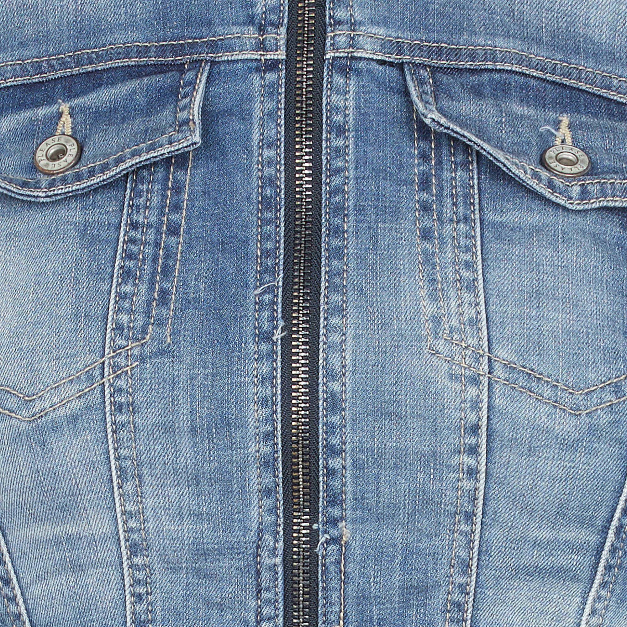 Zipup Denim Jacket With Classic Collar Blu Denim Please Women Place des Tendances