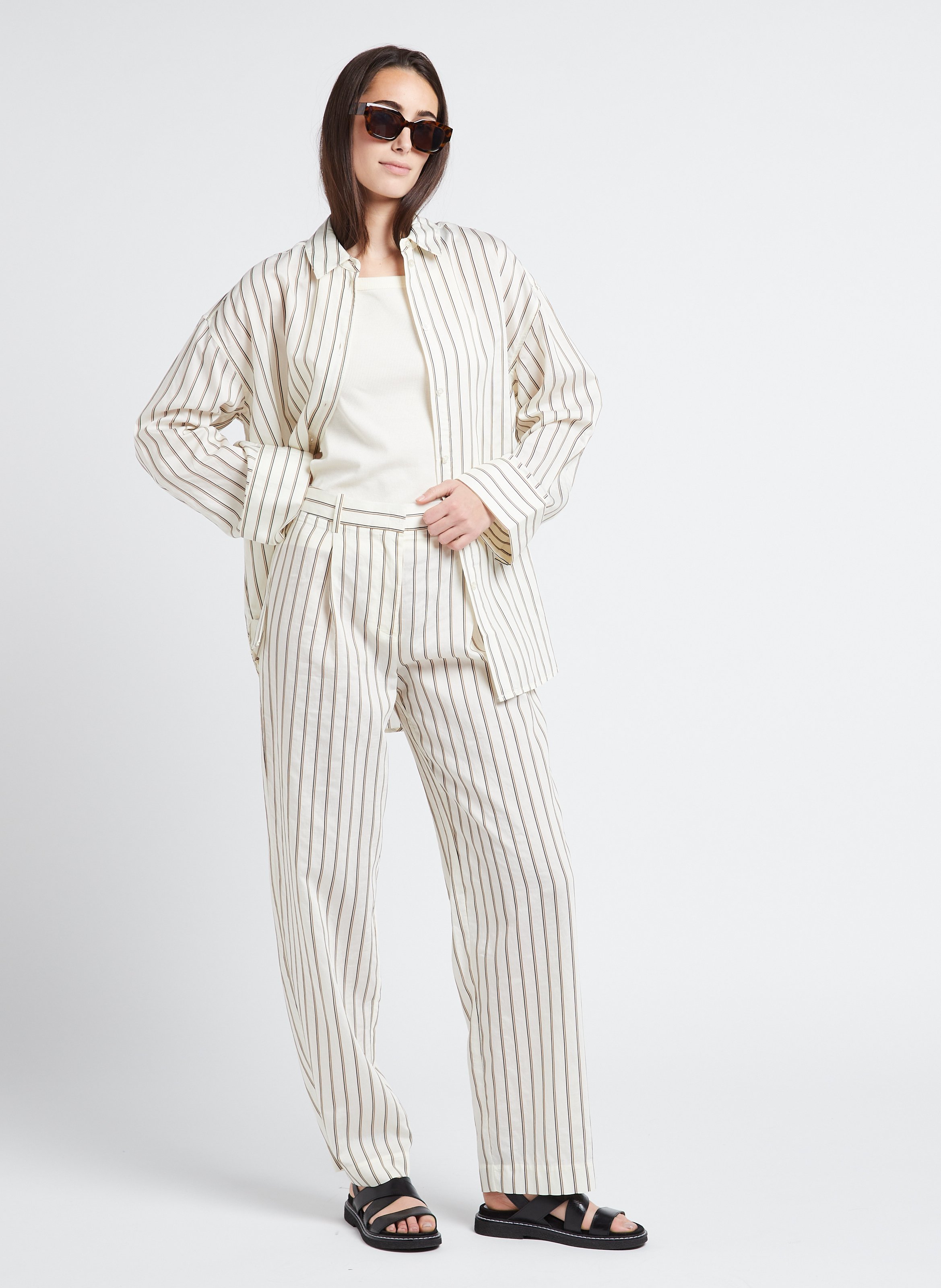 Loose-fit striped shirt SAMSOE SAMSOE White