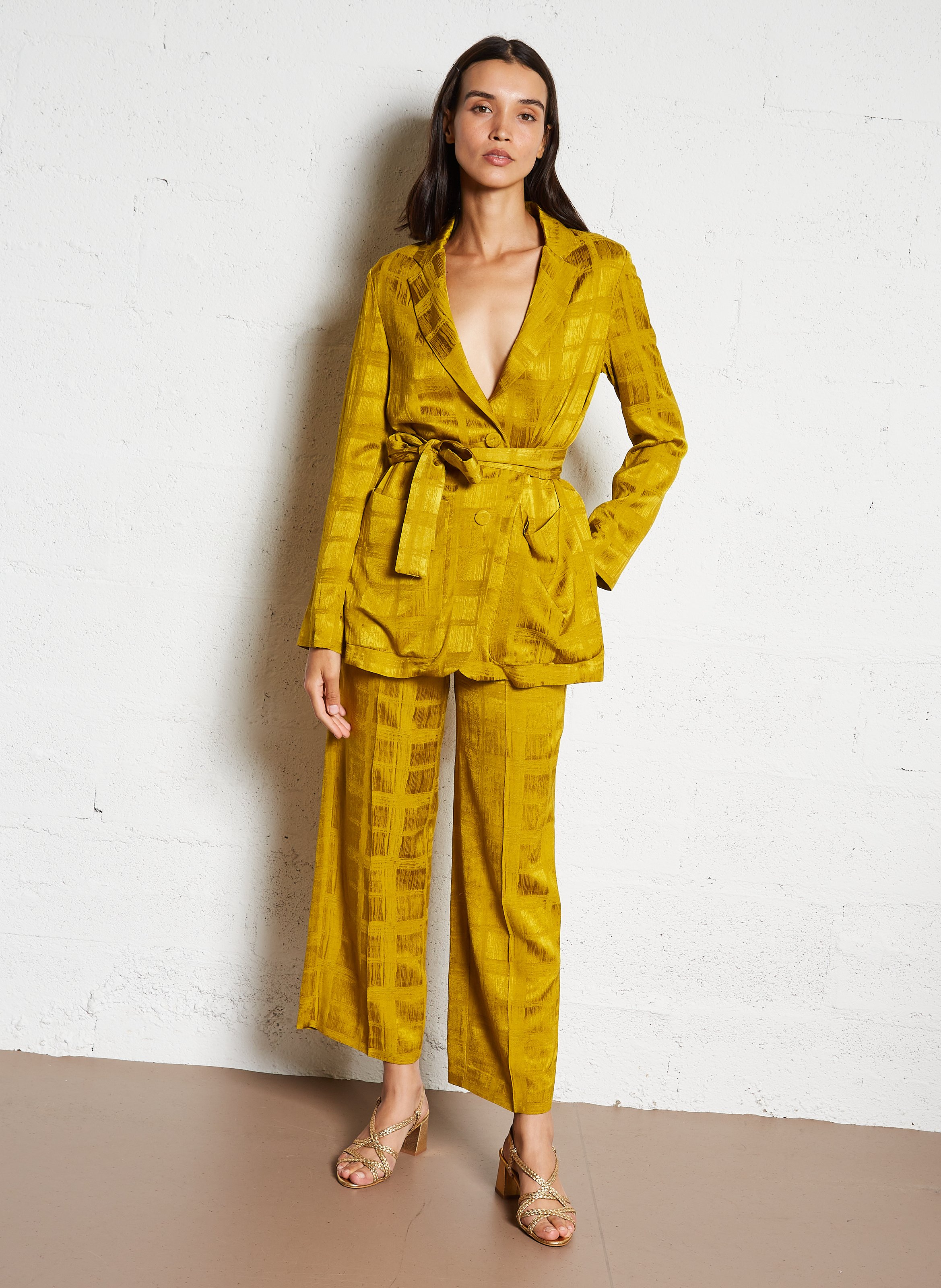 Pantalon large jacquard MOMONI Marron