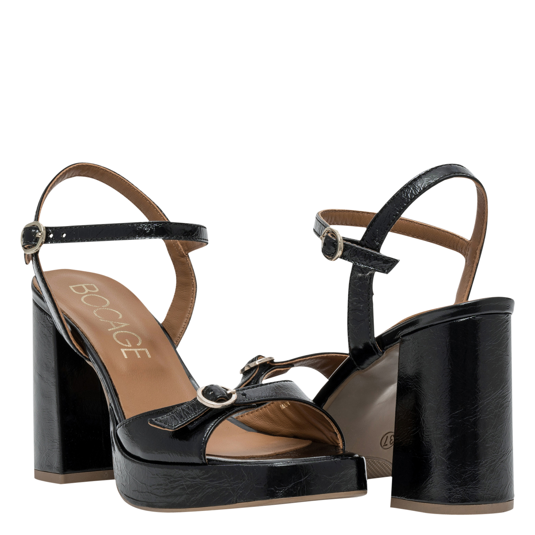 Sandalen aus Vintage-Leder mit Absatz BOCAGE Schwarz