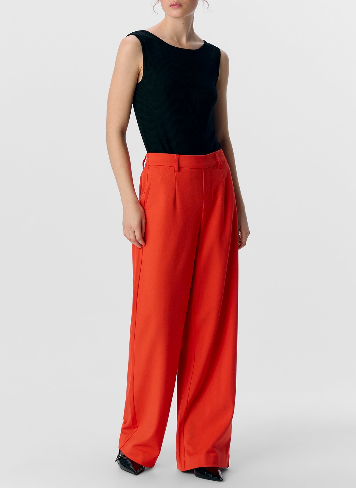 Fluid trousers with pleats OBJECT Orange
