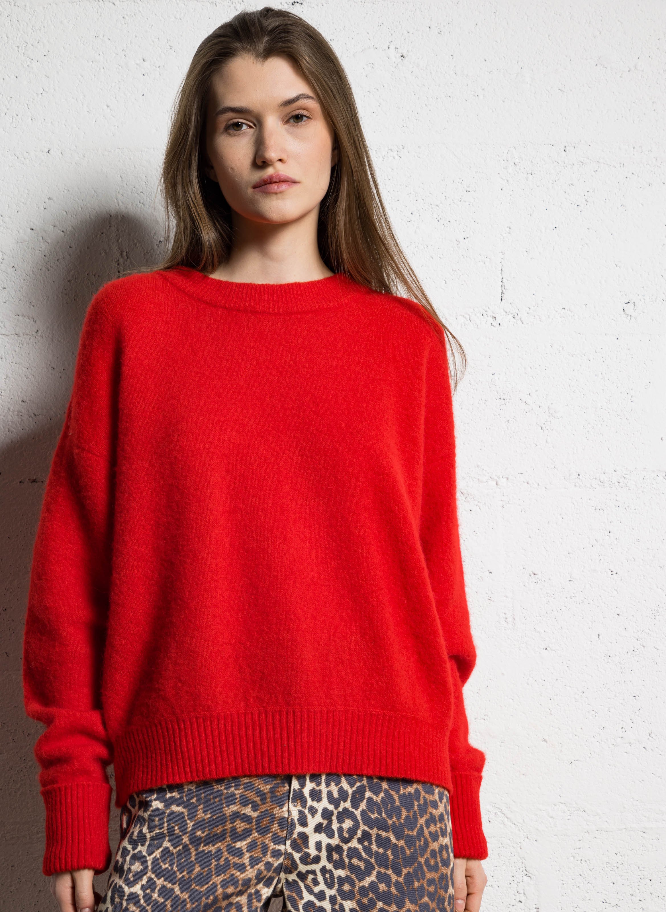 Pull ample col rond en laine mélangée AMERICAN VINTAGE Rouge