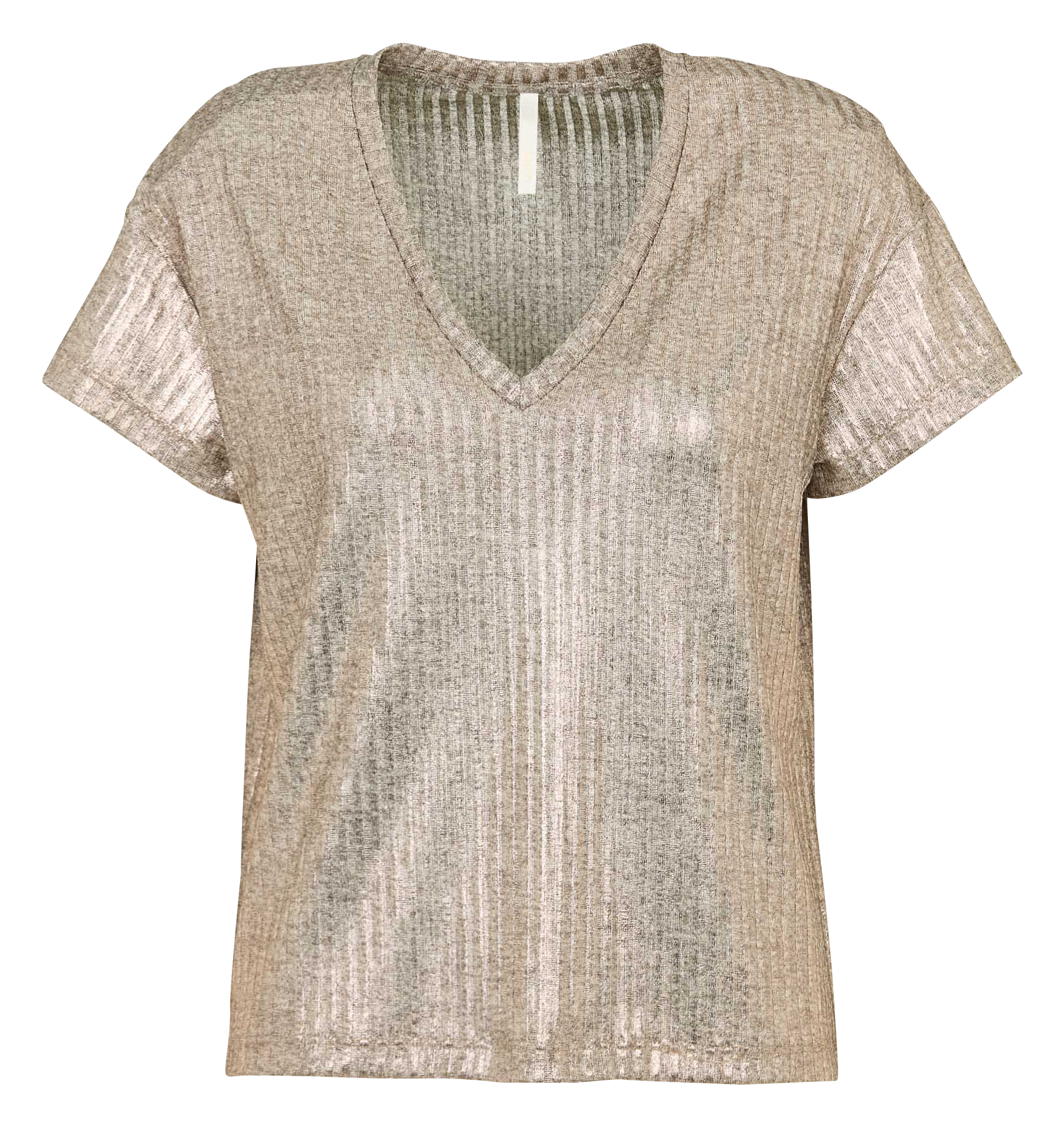 Maglietta con scollo a V effetto costina metallizzata I CODE Dorato